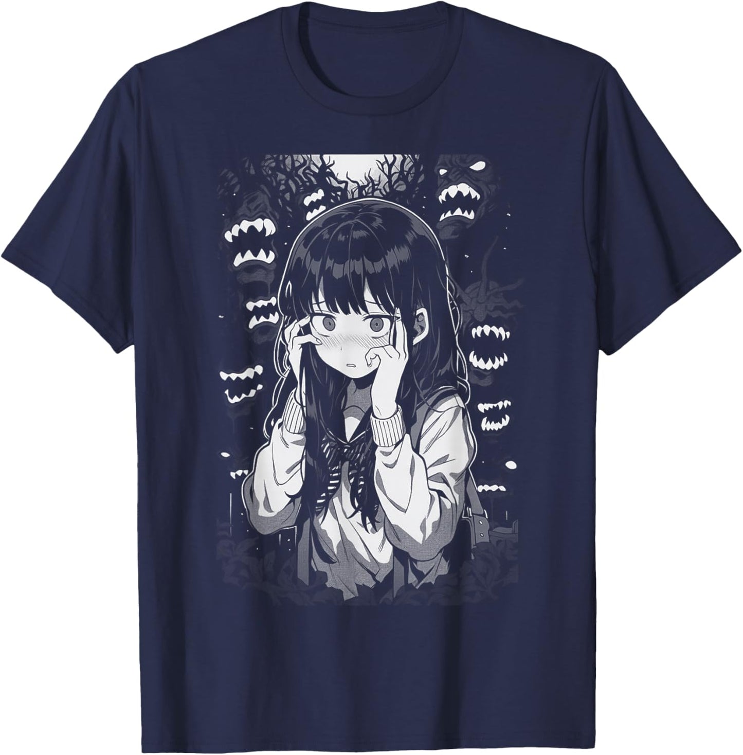 Horror Anime Manga Harajuku Gothic Grunge Aesthetic | Egirl T-Shirt - T-Shirt | Navy