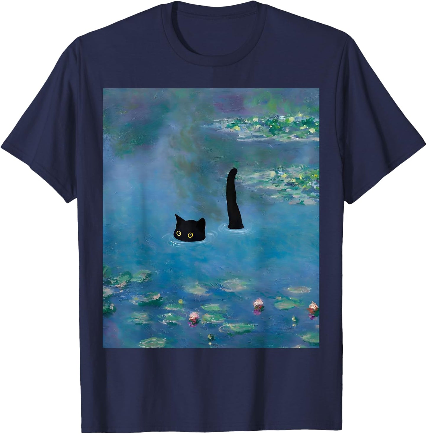 Black Cat Monets Waterlily T-Shirt - T-Shirt | Navy