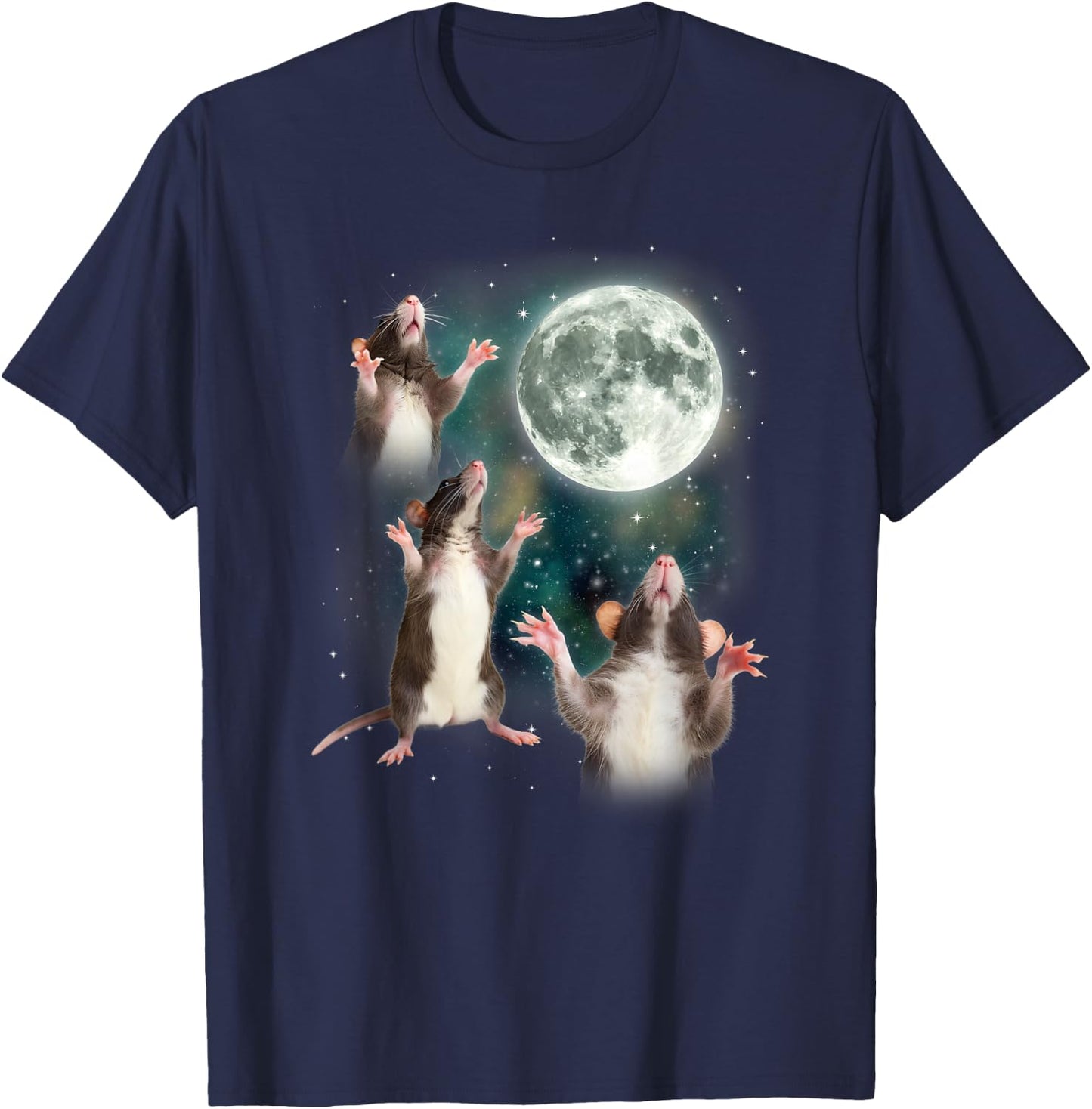 Three Rat Moon | 3 Rats with Dead Moon Oddly Specific Cursed T-Shirt - T-Shirt | Navy