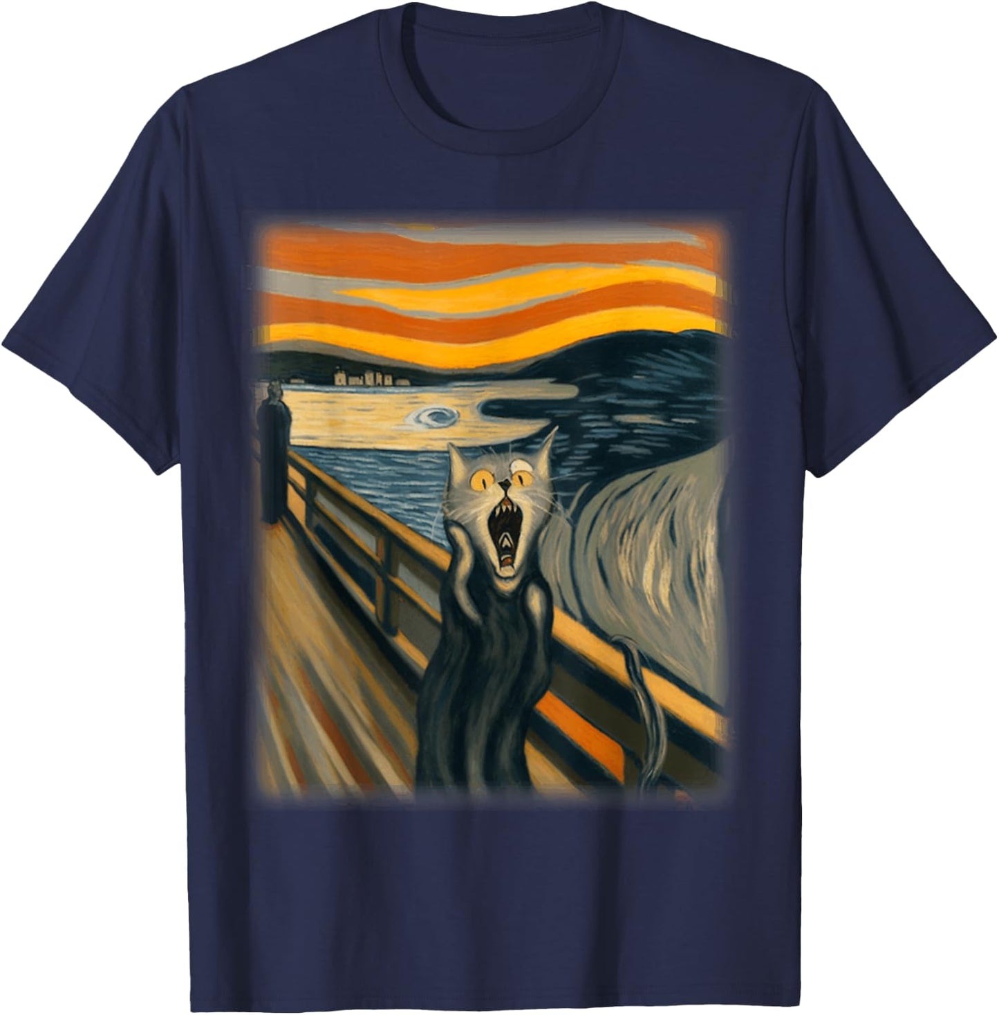 The Scream Cat Funny Munch Cat | Cat Lover, Cat Mom, Cat Dad T-Shirt - T-Shirt | Navy