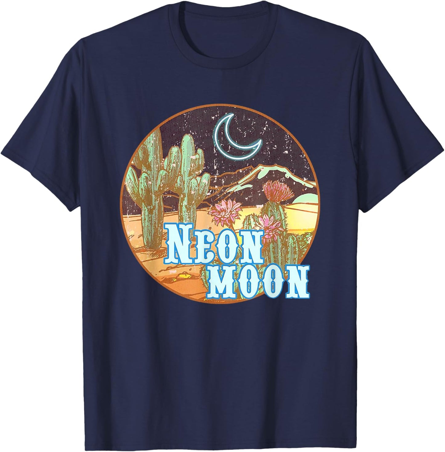Neon 90s Moon Country Western Cowboy Cowgirl T-Shirt - T-Shirt | Navy
