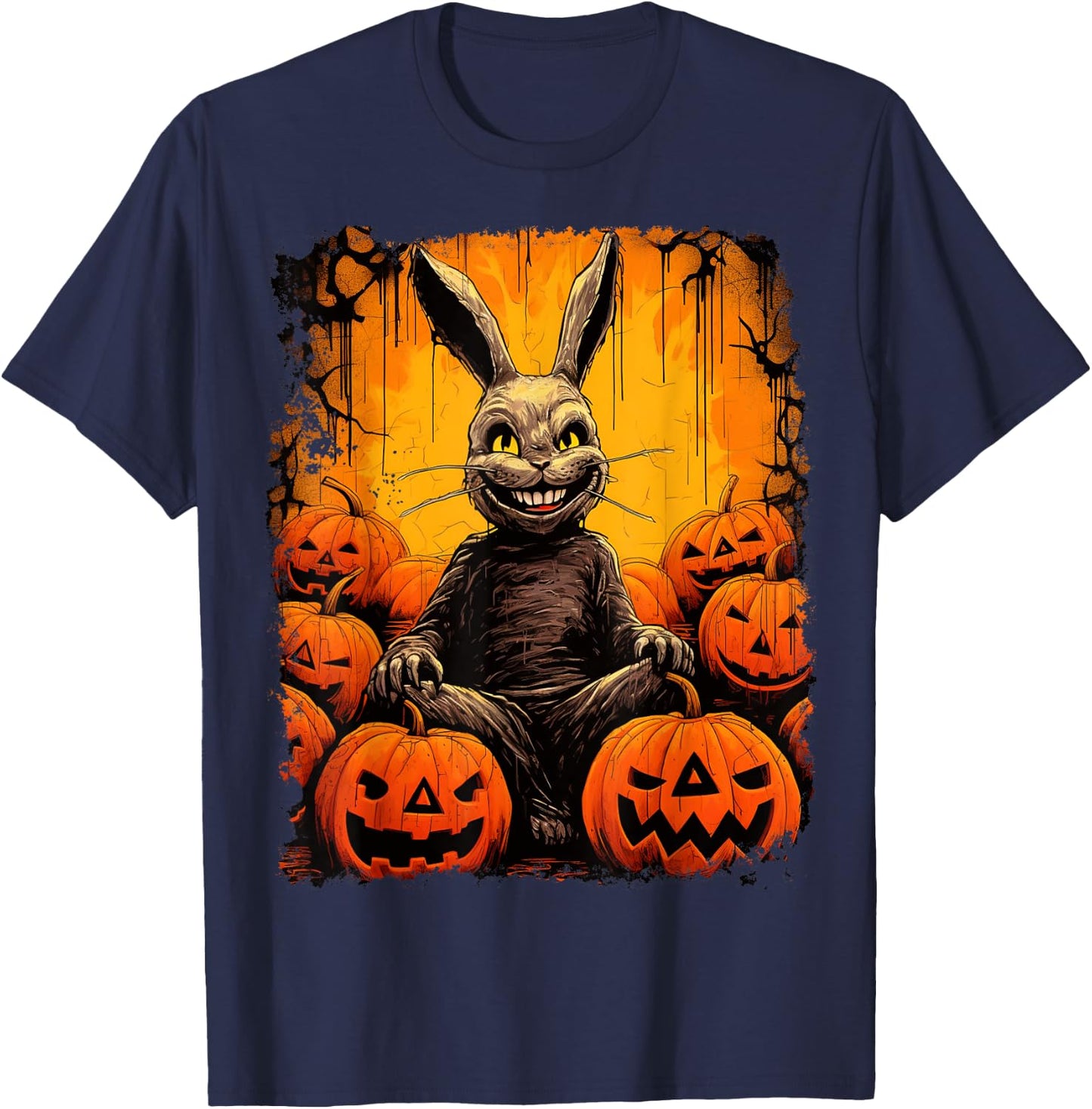 Pop Art Colorful Bunny Rabbit Halloween Pumpkin T-Shirt - T-Shirt | Navy