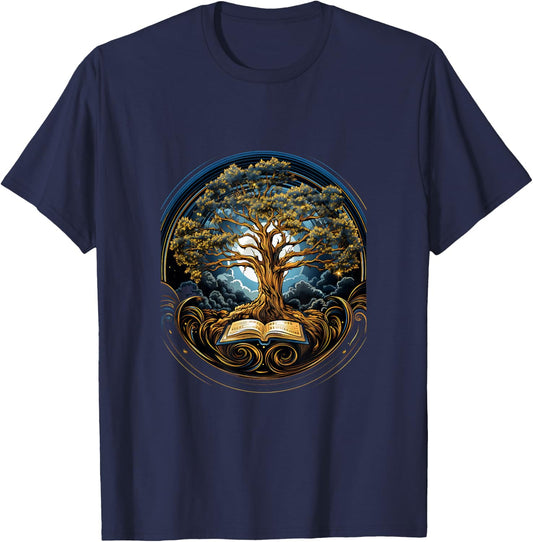 Back to School Tree of Knowledge Book Teacher Student T-Shirt - T-Shirt | Navy