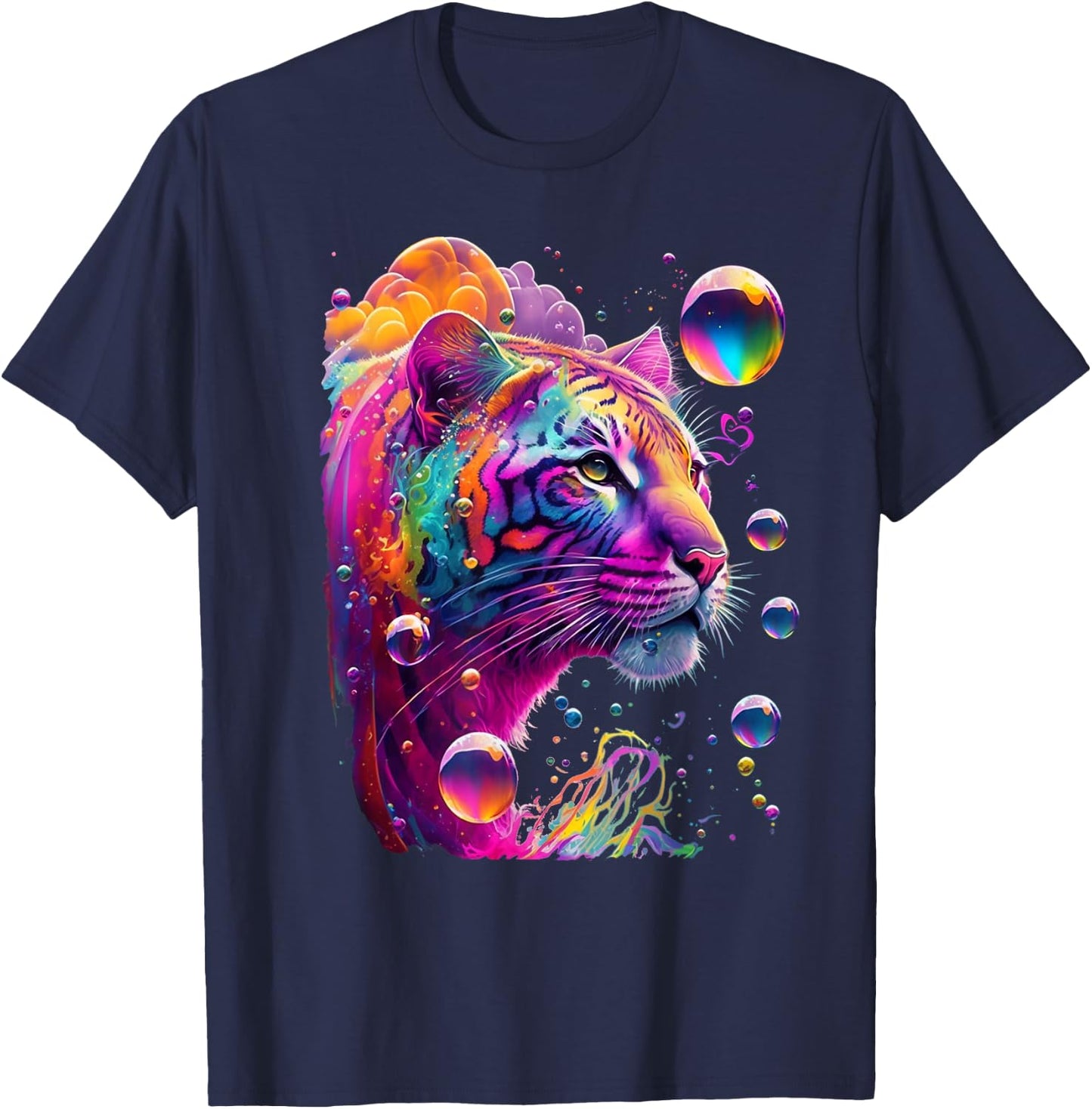Colorful Rainbow Tiger Graphic T-Shirt - T-Shirt | Navy