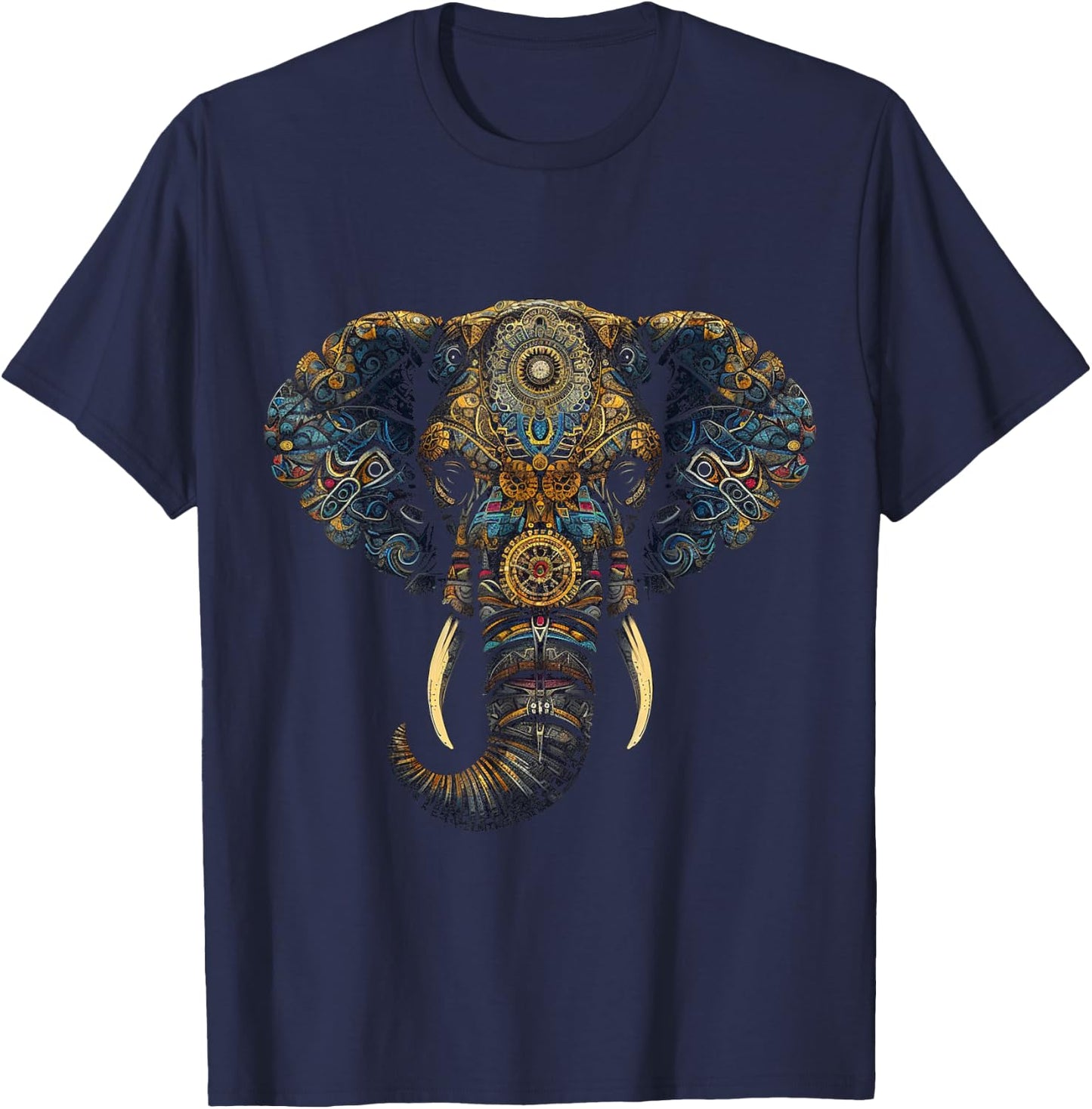 Elephant Mandala Artwork - Zoo Animal Elephant T-Shirt - T-Shirt | Navy