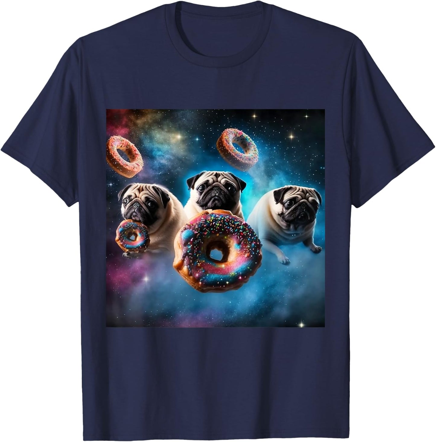 Pugs in Space with Donuts Cute Pug Boys Girls Men Women T-Shirt - T-Shirt | Navy