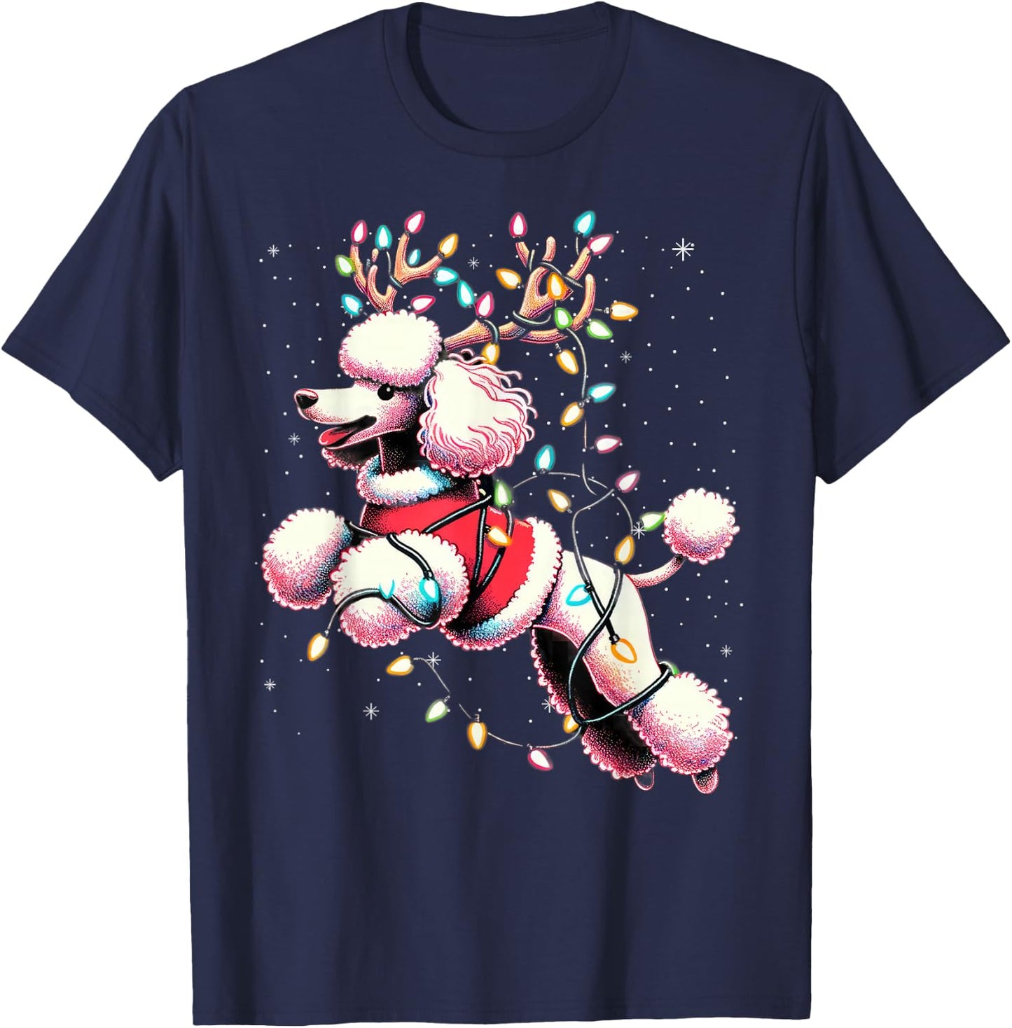 Poodle Santa Christmas Tree Lights, Funny Ugly Pajama Women T-Shirt - T-Shirt | Navy