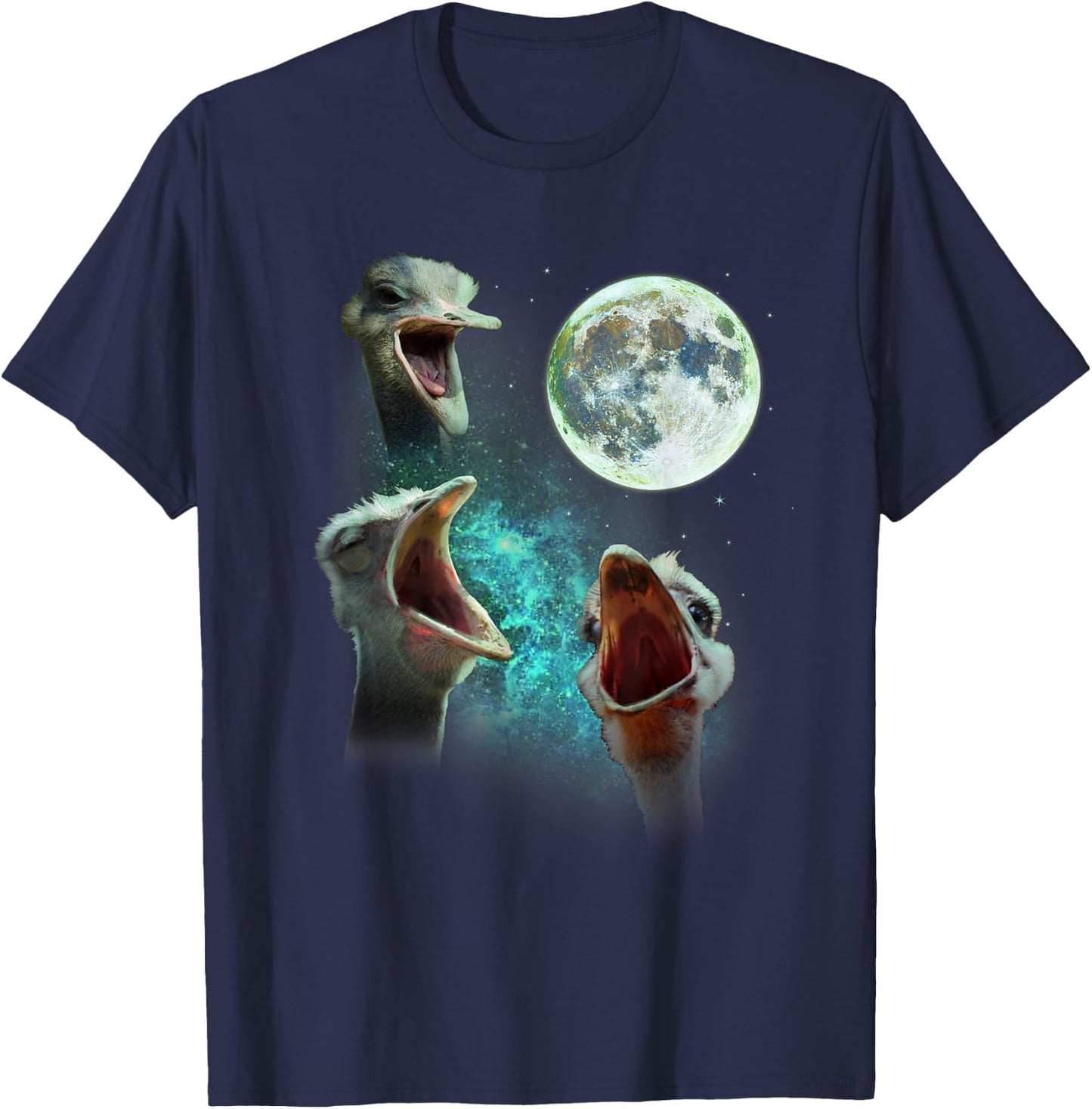 Three Ostriches Howl At Moon 3 Wolfs Wolves Fun Parody T-Shirt - T-Shirt | Navy