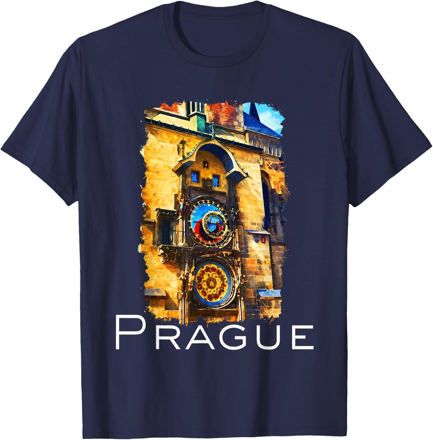 Prague Czech Republic Souvenir Astronomical Clock Prague T-Shirt - T-Shirt | Navy