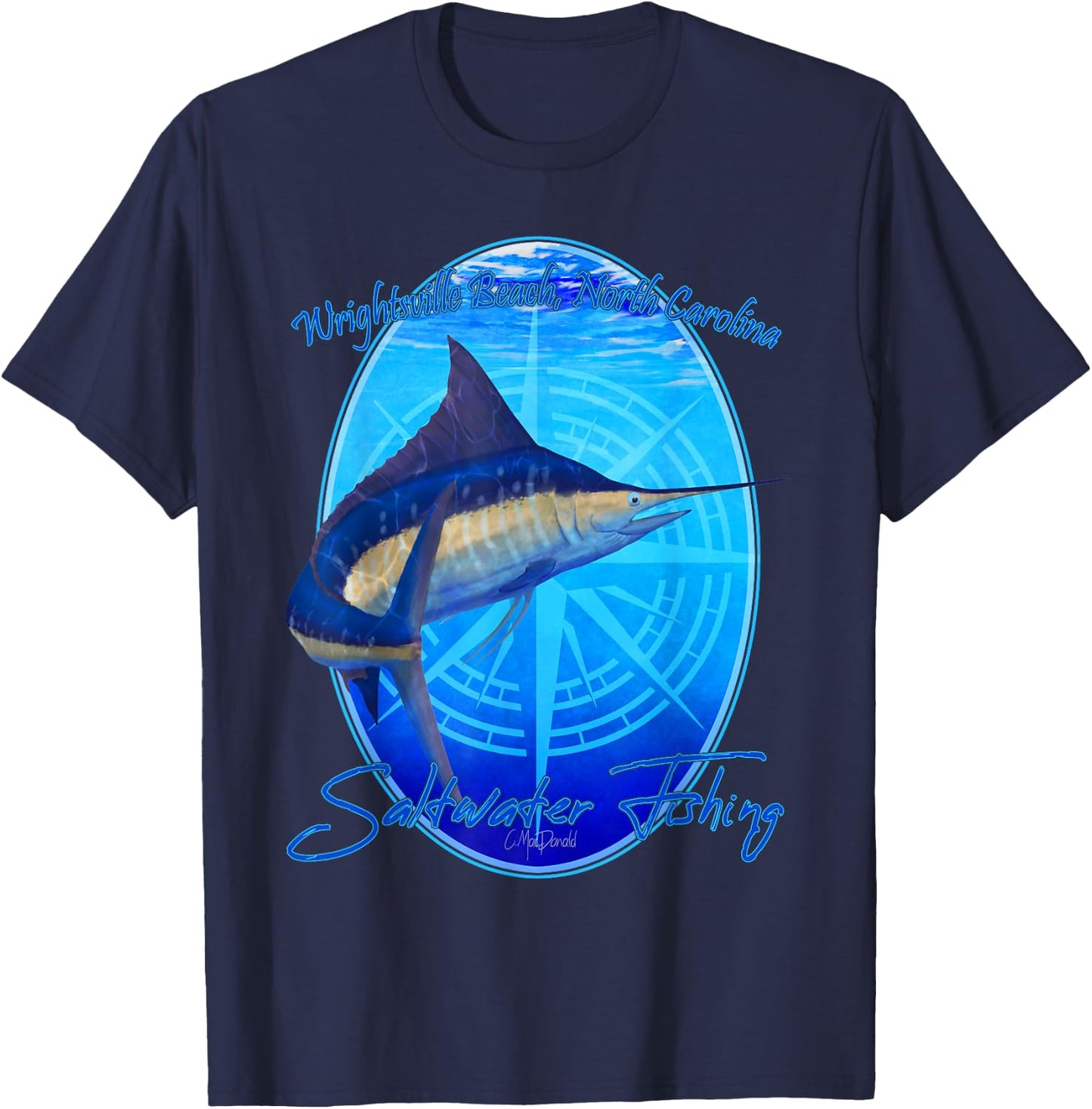 Saltwater Fishing Wrightsville Beach NC Offshore Fish Men Women Kids T-Shirt - T-Shirt | Navy