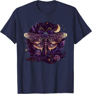 Moth, moon, butterfly, flowers, stars, night, queen, gothic T-Shirt - T-Shirt | Navy