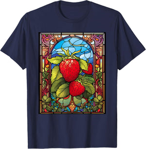Stained Glass Style Strawberry T-Shirt - T-Shirt | Navy