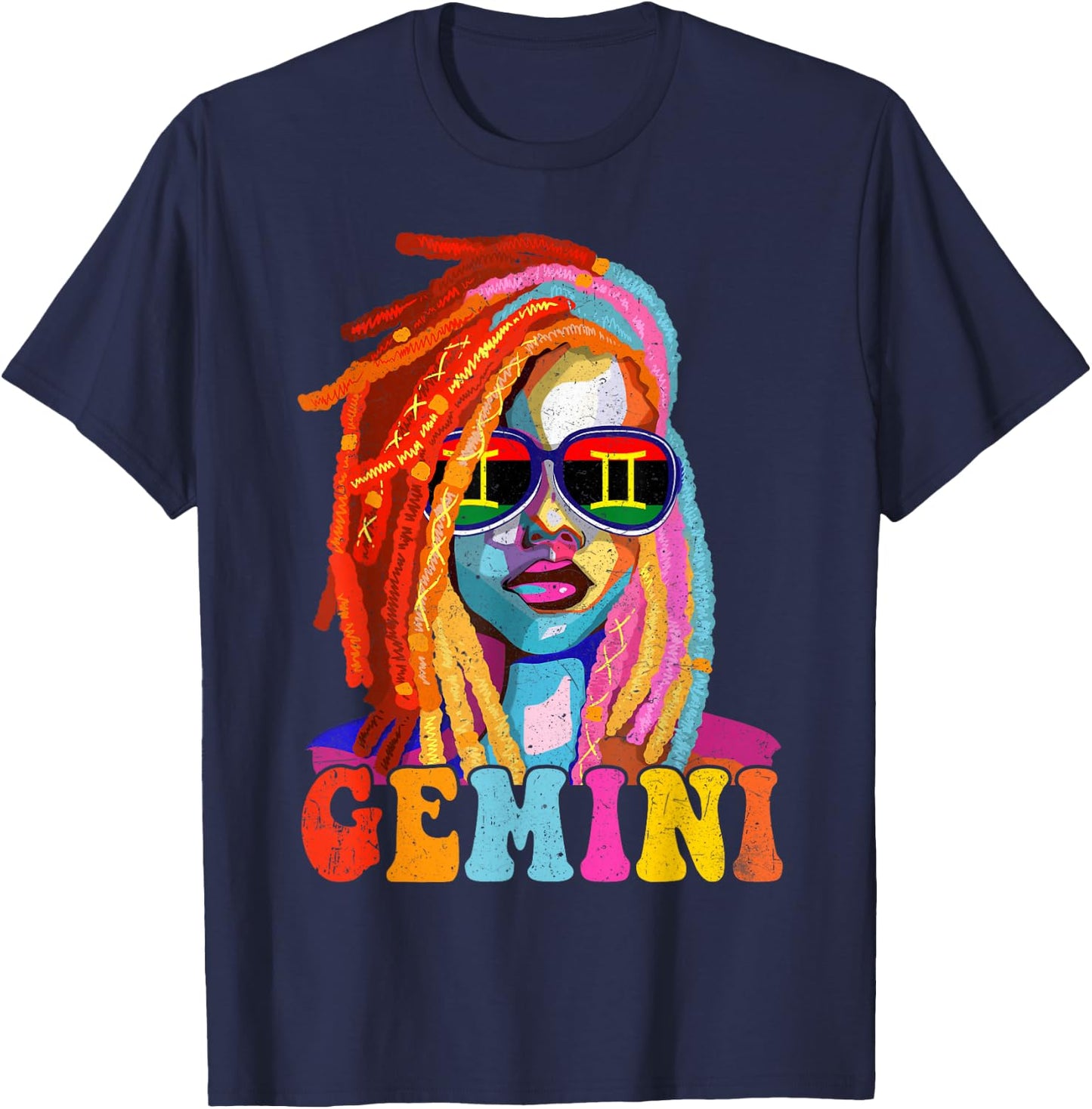 Gemini Queen African American Loc'd Women Zodiac Sign T-Shirt - T-Shirt | Navy