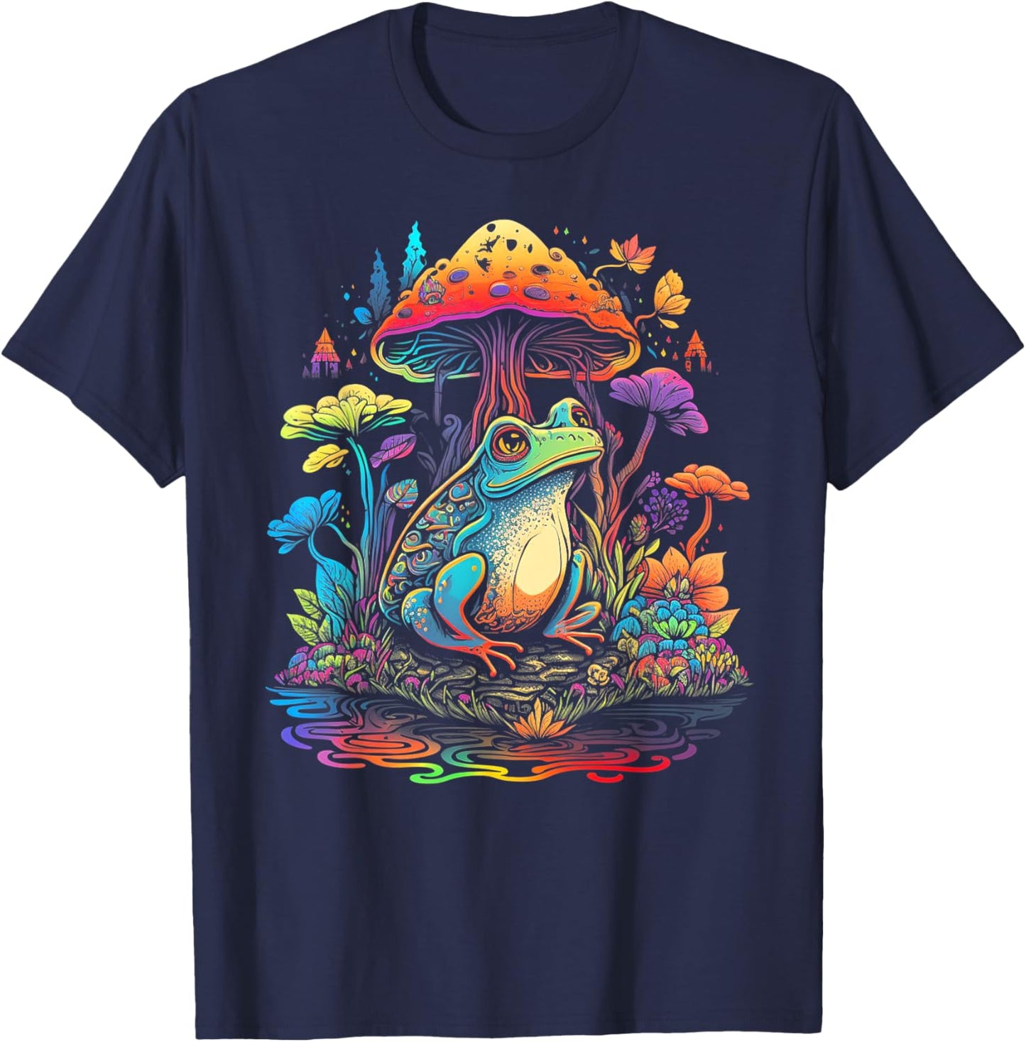 Mushroom Funny 80s Frog 70s Rainbow 60s Nature Flowers 90s T-Shirt - T-Shirt | Navy