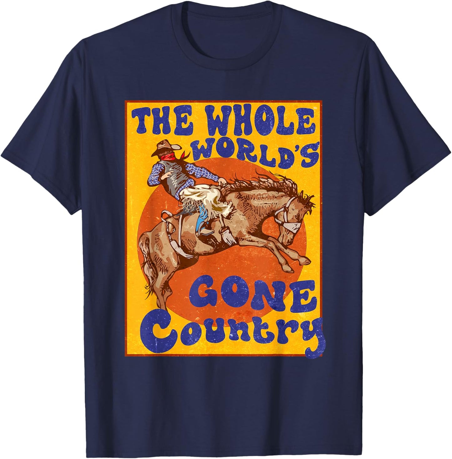 Western Rodeo Cowboy Horse Gone Country Men Women Vintage T-Shirt - T-Shirt | Navy