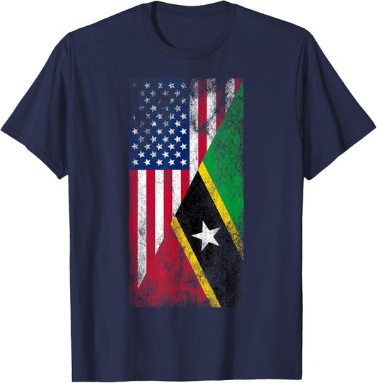 USA & St Kitts and Nevis Flags - American Kittian T-Shirt - T-Shirt | Navy