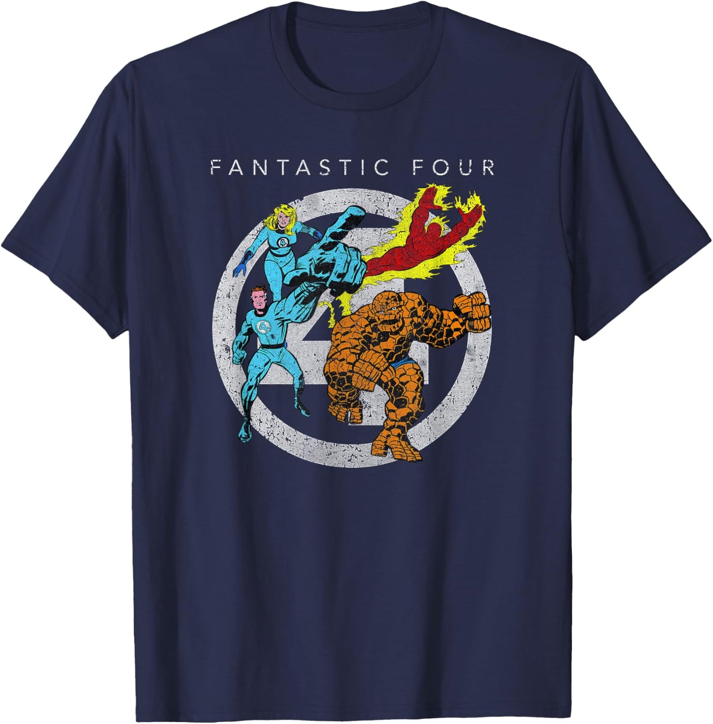Marvel Fantastic Four Team up Distressed Classic Logo T-Shirt - T-Shirt | Navy