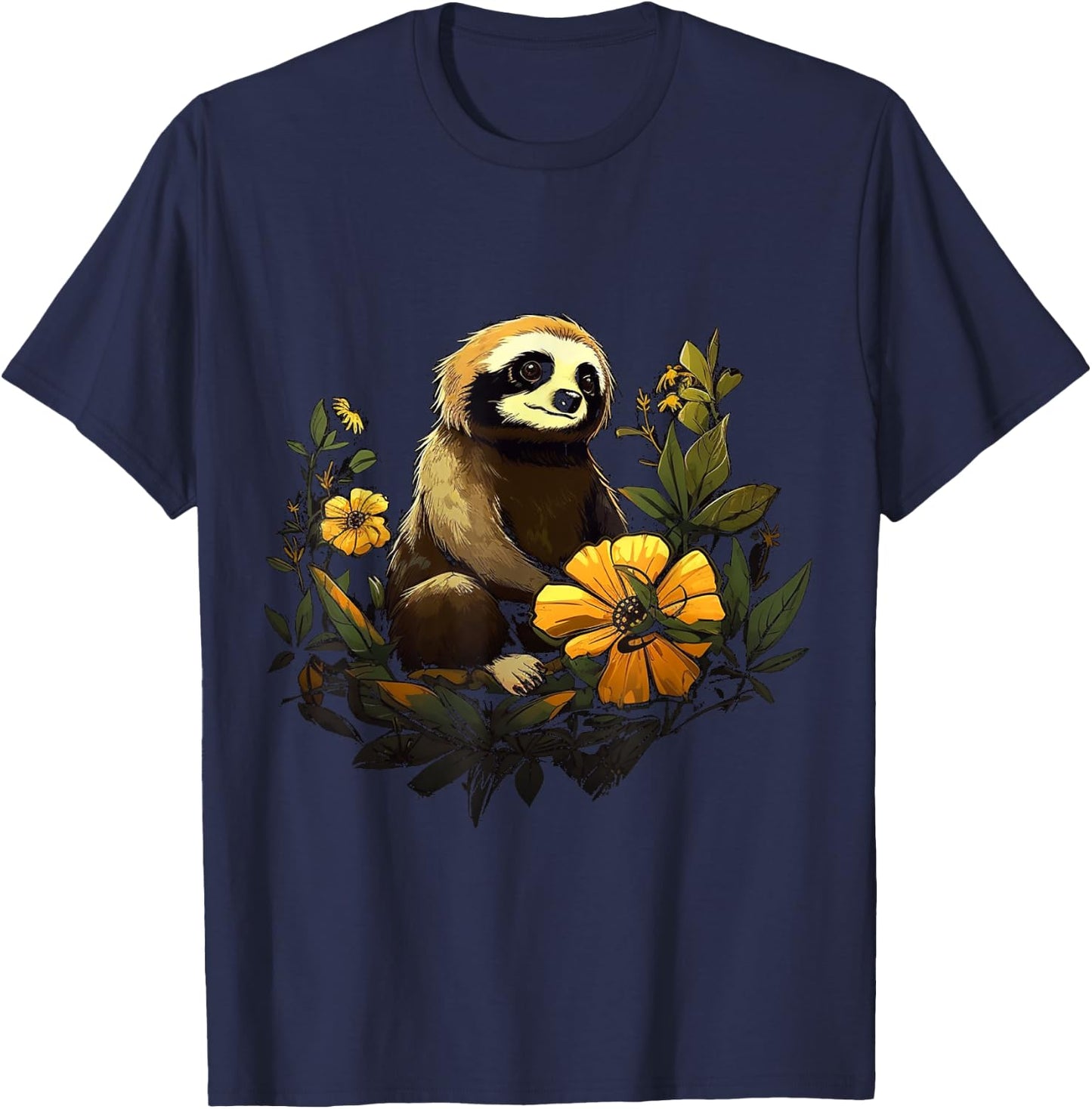 Sloth flowers - animal art animal motif artwork sloth T-Shirt - T-Shirt | Navy