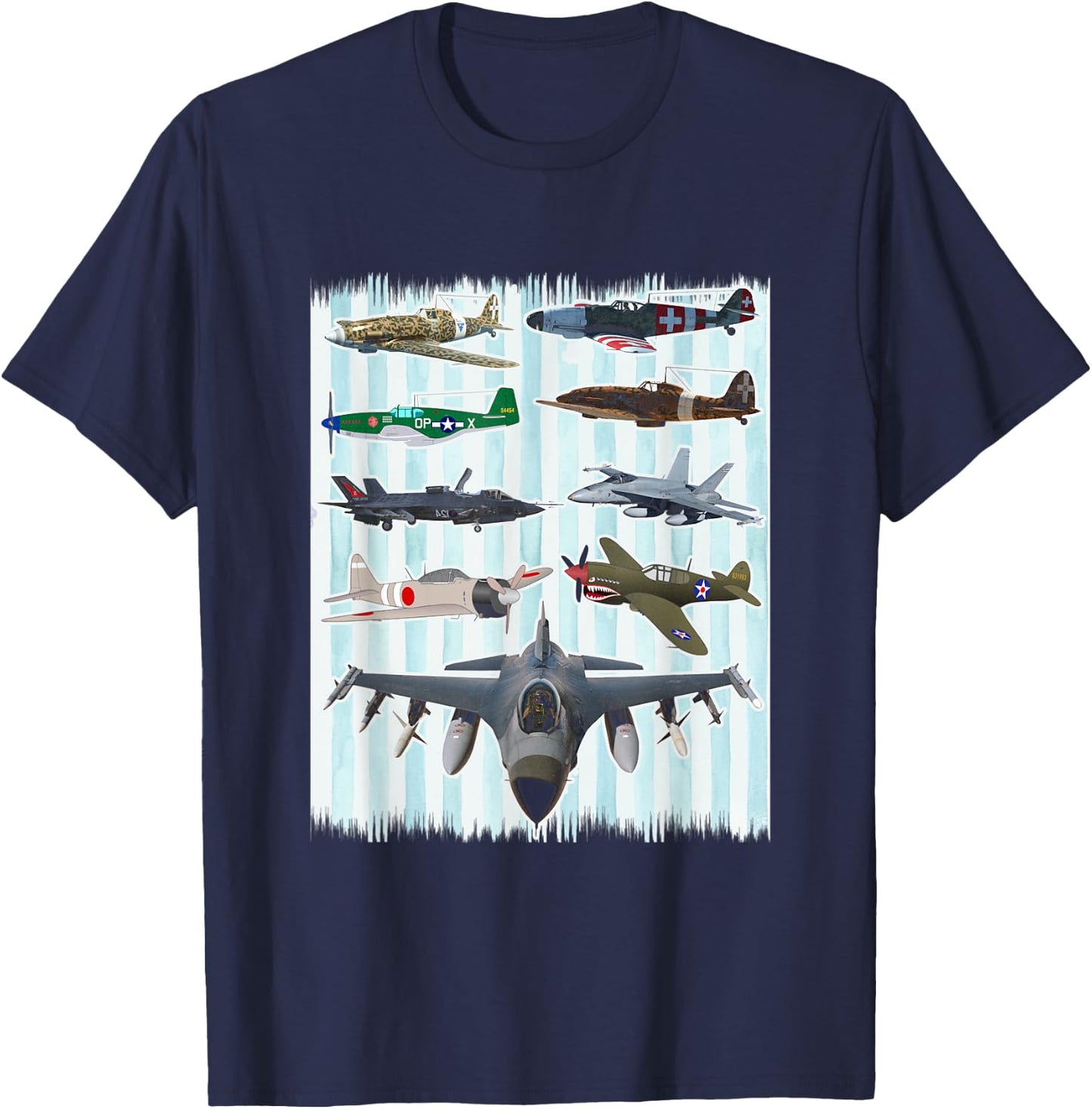 WW2 Planes Warbirds P51 Mustang Spitfire Messerschmitt T-Shirt - T-Shirt | Navy