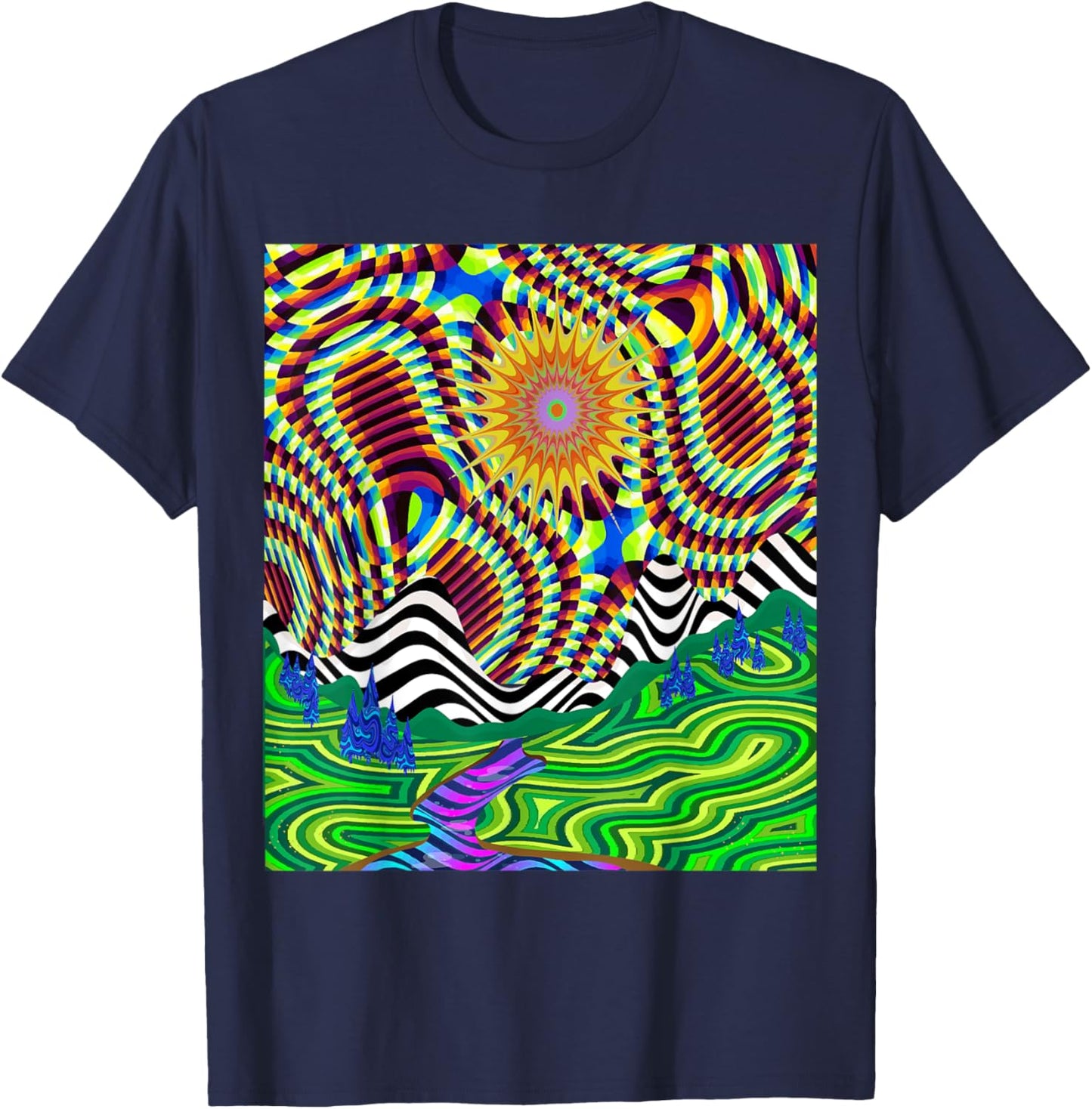 Psychedelic Trippy Mountain Funny Hippie Nature Lover Outfit T-Shirt - T-Shirt | Navy