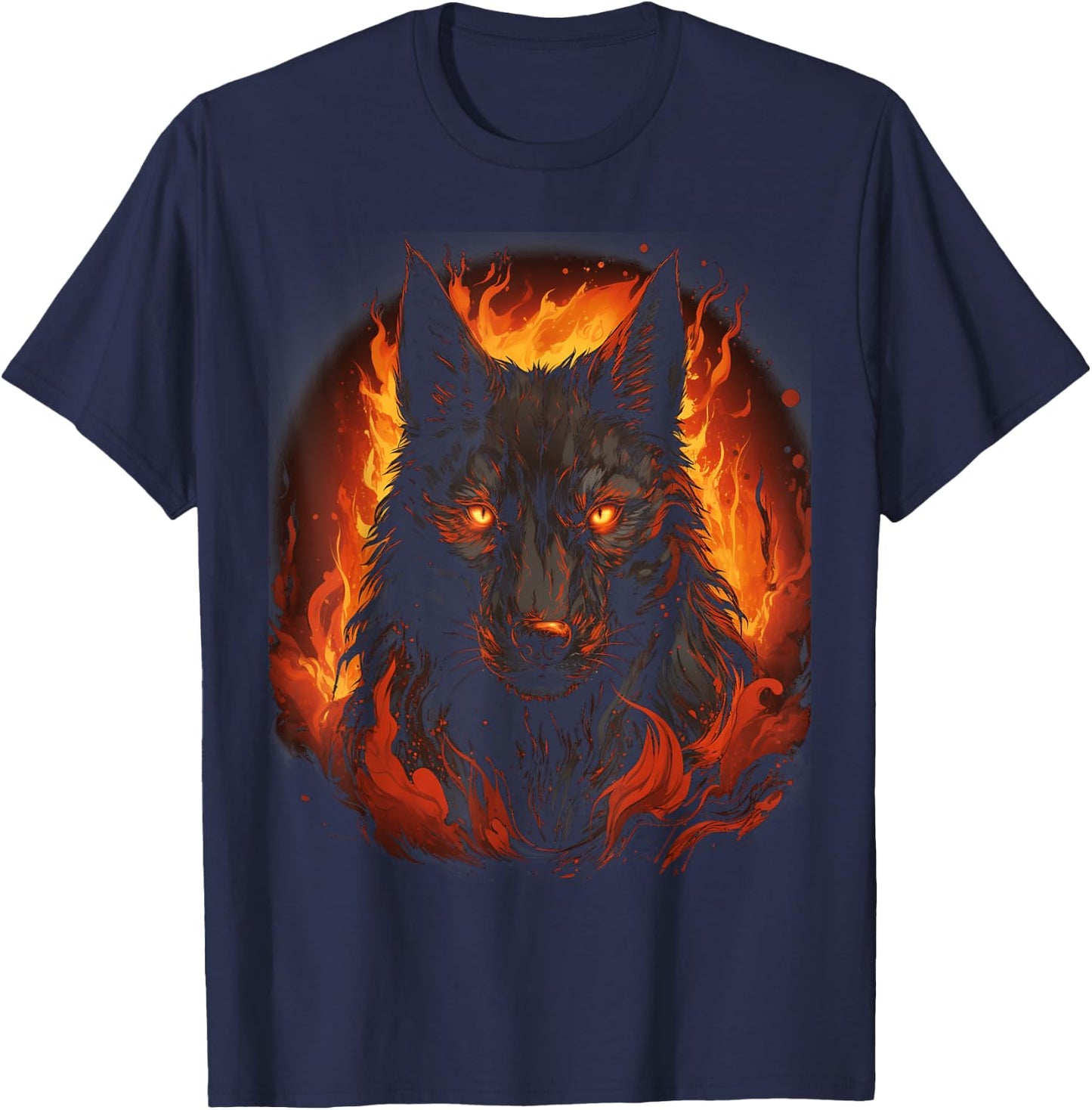 Wolf Howling Fire Mythical Creature Graphic T-Shirt - T-Shirt | Navy