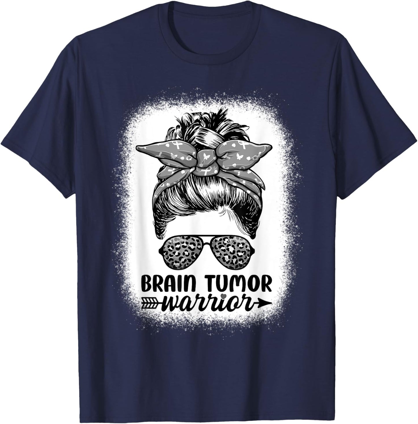 Brain Tumor Warrior Messy Bun Women - Brain Tumor Awareness T-Shirt - T-Shirt | Navy