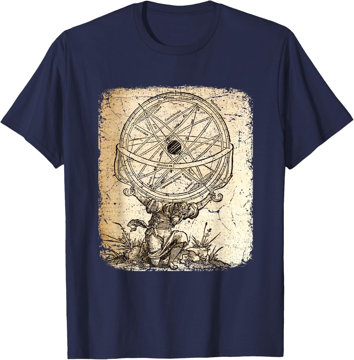 Vintage Atlas Greek God mythology Titan God History Art T-Shirt - T-Shirt | Navy