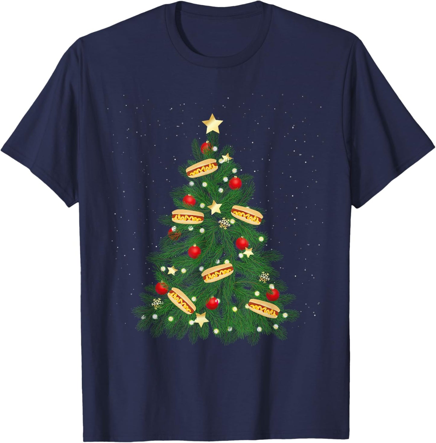 Hot Dog Adult Christmas Tree T-Shirt - T-Shirt | Navy