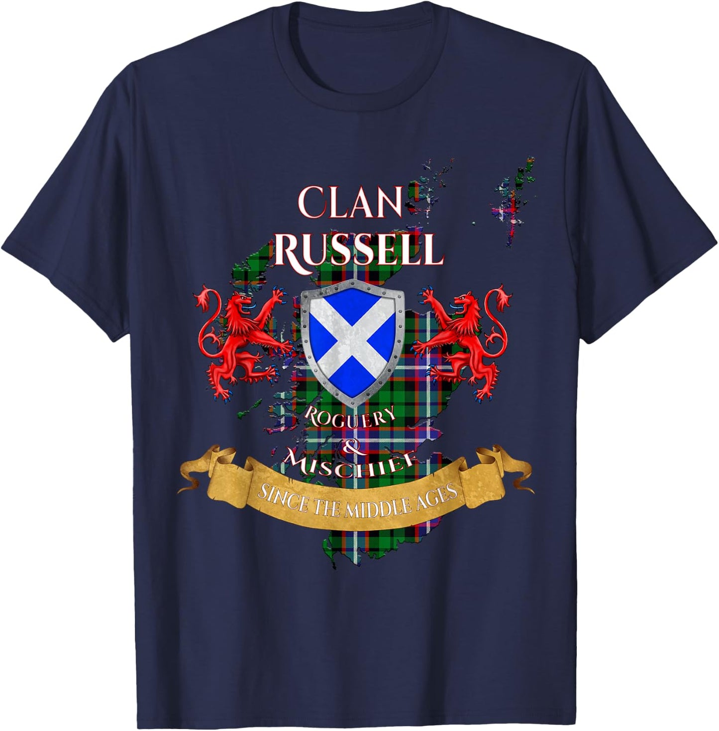 Russell Scottish Family Clan Middle Ages Mischief T-Shirt - T-Shirt | Navy