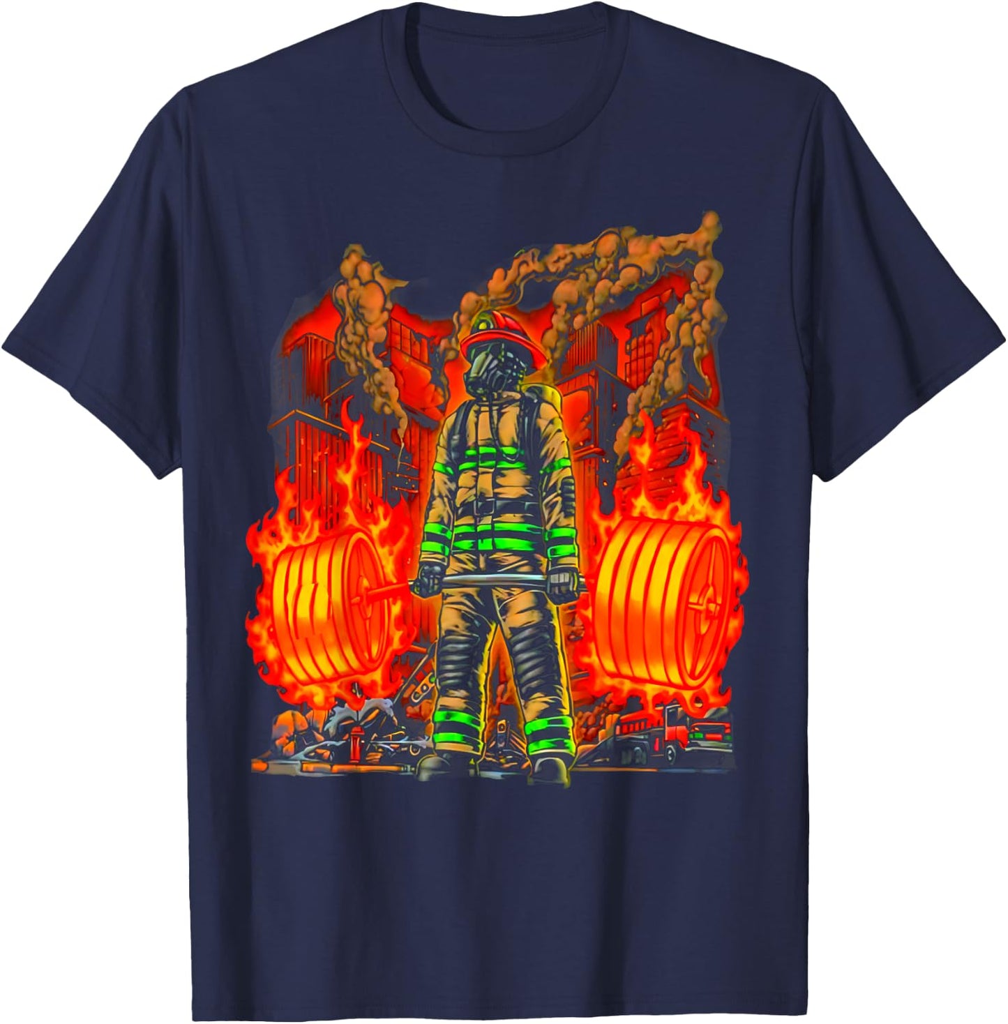 Firefighter Deadlifting Workout Bodybuilding Fitness Muscle T-Shirt - T-Shirt | Navy