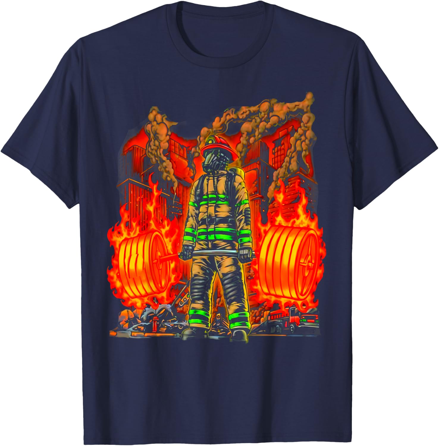 Firefighter Deadlifting Workout Bodybuilding Fitness Muscle T-Shirt - T-Shirt | Navy