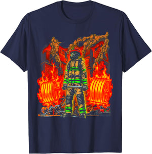 Firefighter Deadlifting Workout Bodybuilding Fitness Muscle T-Shirt - T-Shirt | Navy