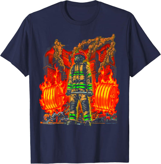 Firefighter Deadlifting Workout Bodybuilding Fitness Muscle T-Shirt - T-Shirt | Navy