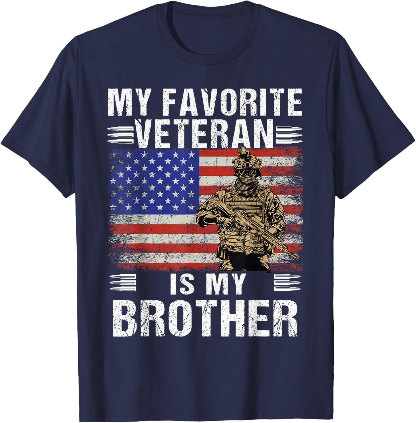 My Favorite Veteran Is My Brother Veterans Day American Flag T-Shirt - T-Shirt | Navy