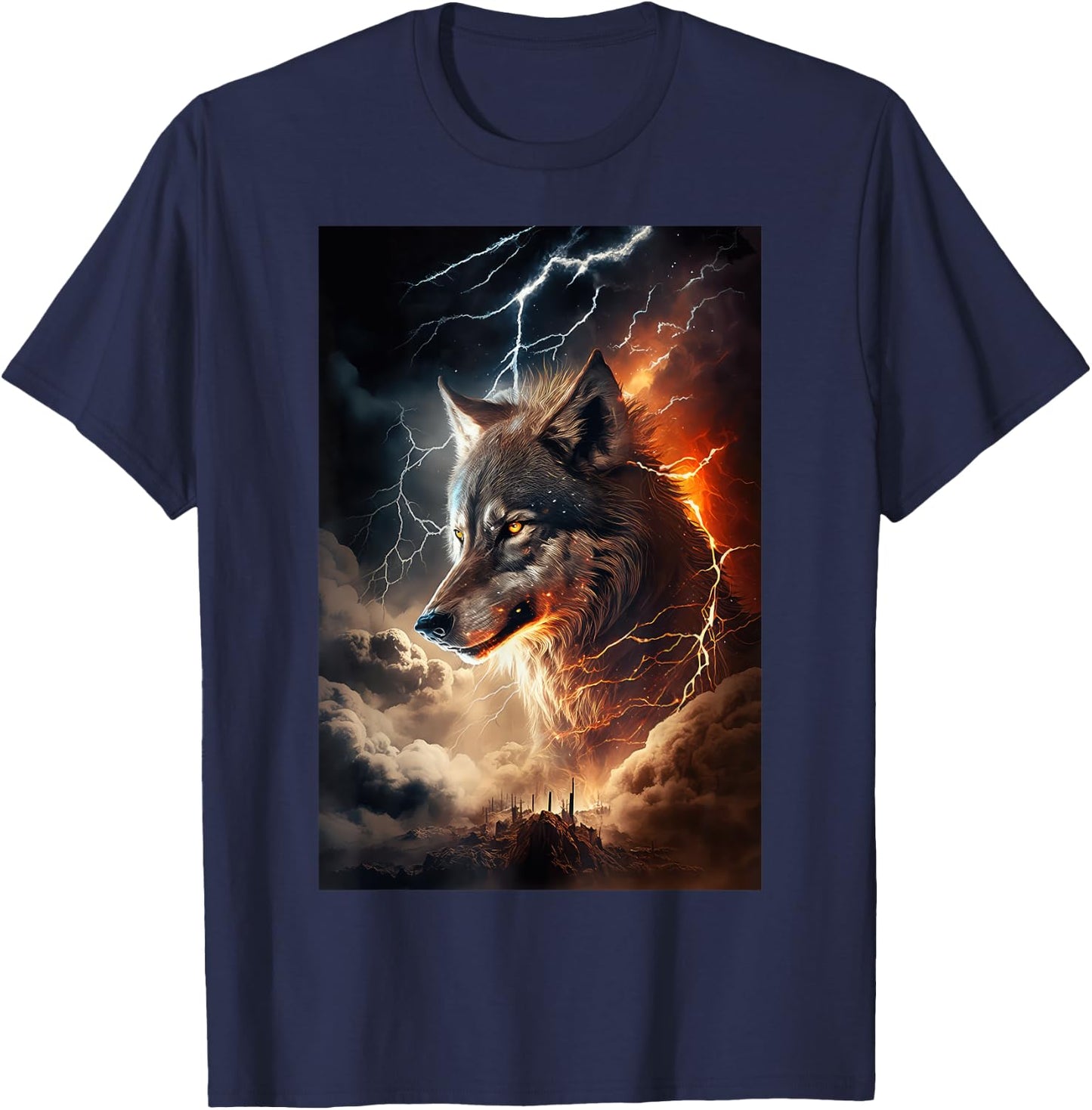 Wolf Lightning Thunder Wolf Lover T-Shirt - T-Shirt | Navy