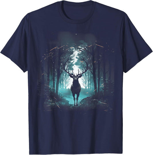 Forest Deer Wildlife Animal Illustration T-Shirt - T-Shirt | Navy