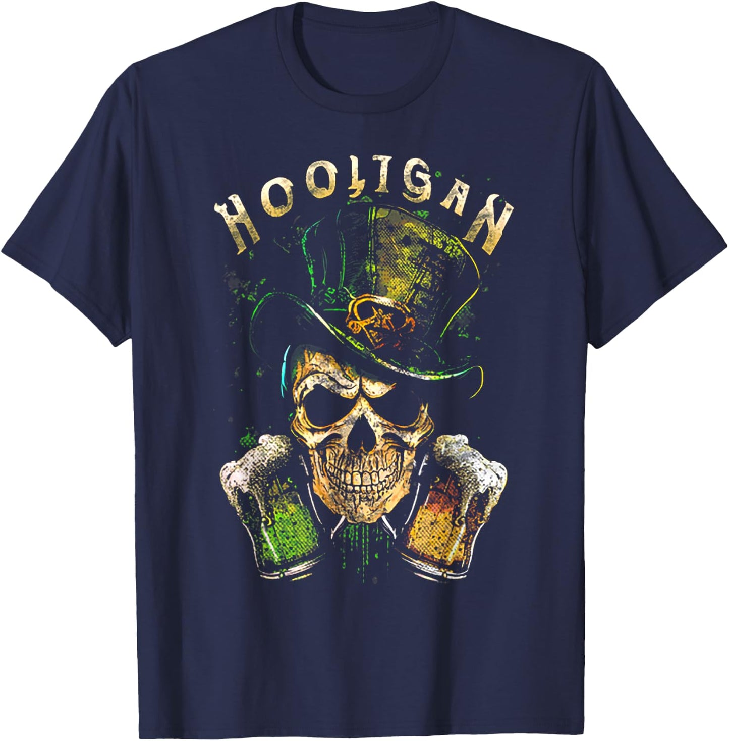 Hooligan Skull Beer Irish T-Shirt - T-Shirt | Navy