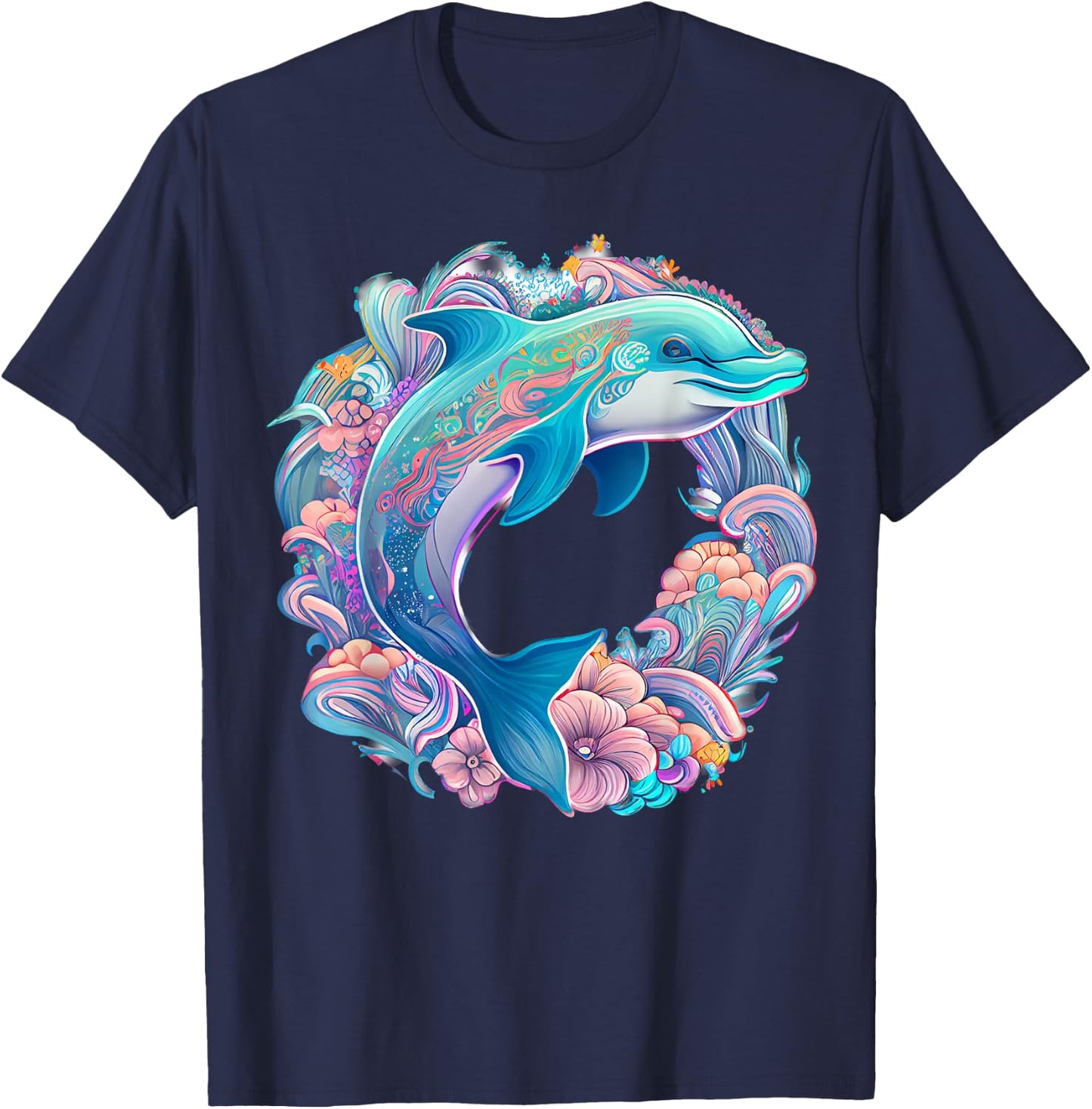 Easter Festive Illustration with Charming Dolphin Artwork T-Shirt - T-Shirt | Navy