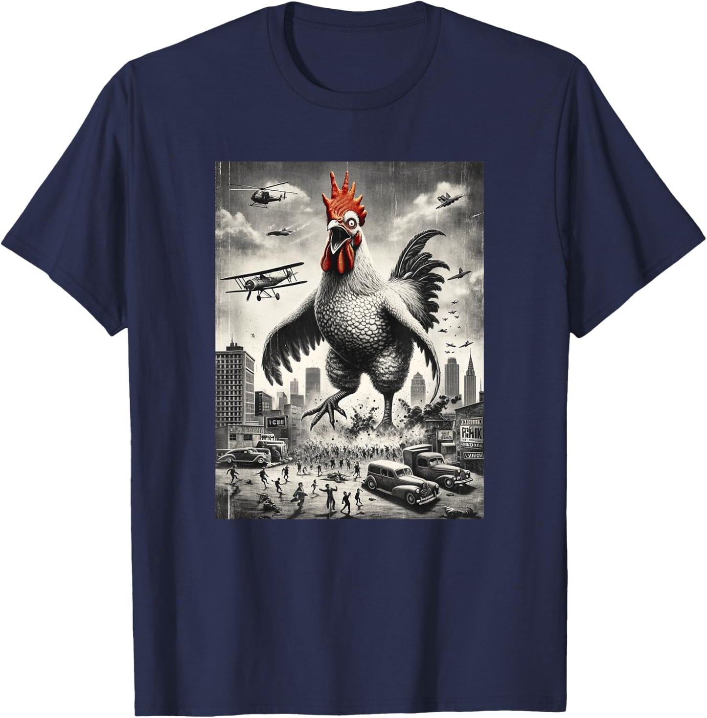Funny Chickenzilla Monster Movie Parody Men Women Kids T-Shirt - T-Shirt | Navy