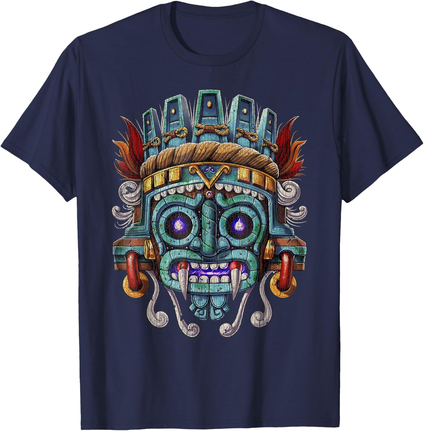 Vintage Aztec God Tlaloc Mayan Mythology Deity Mexican copy T-Shirt - T-Shirt | Navy