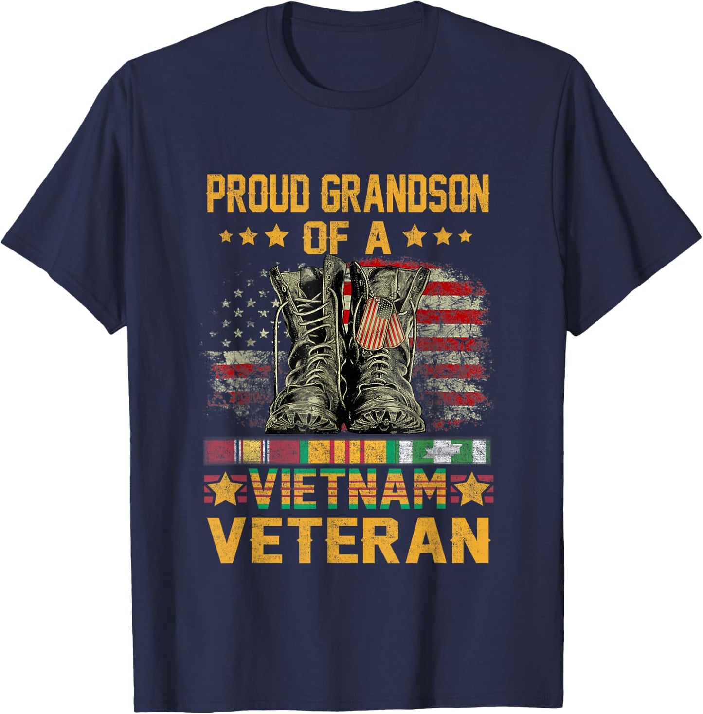 Proud Grandson of A Vietnam Veteran Flag American USA T-Shirt - T-Shirt | Navy