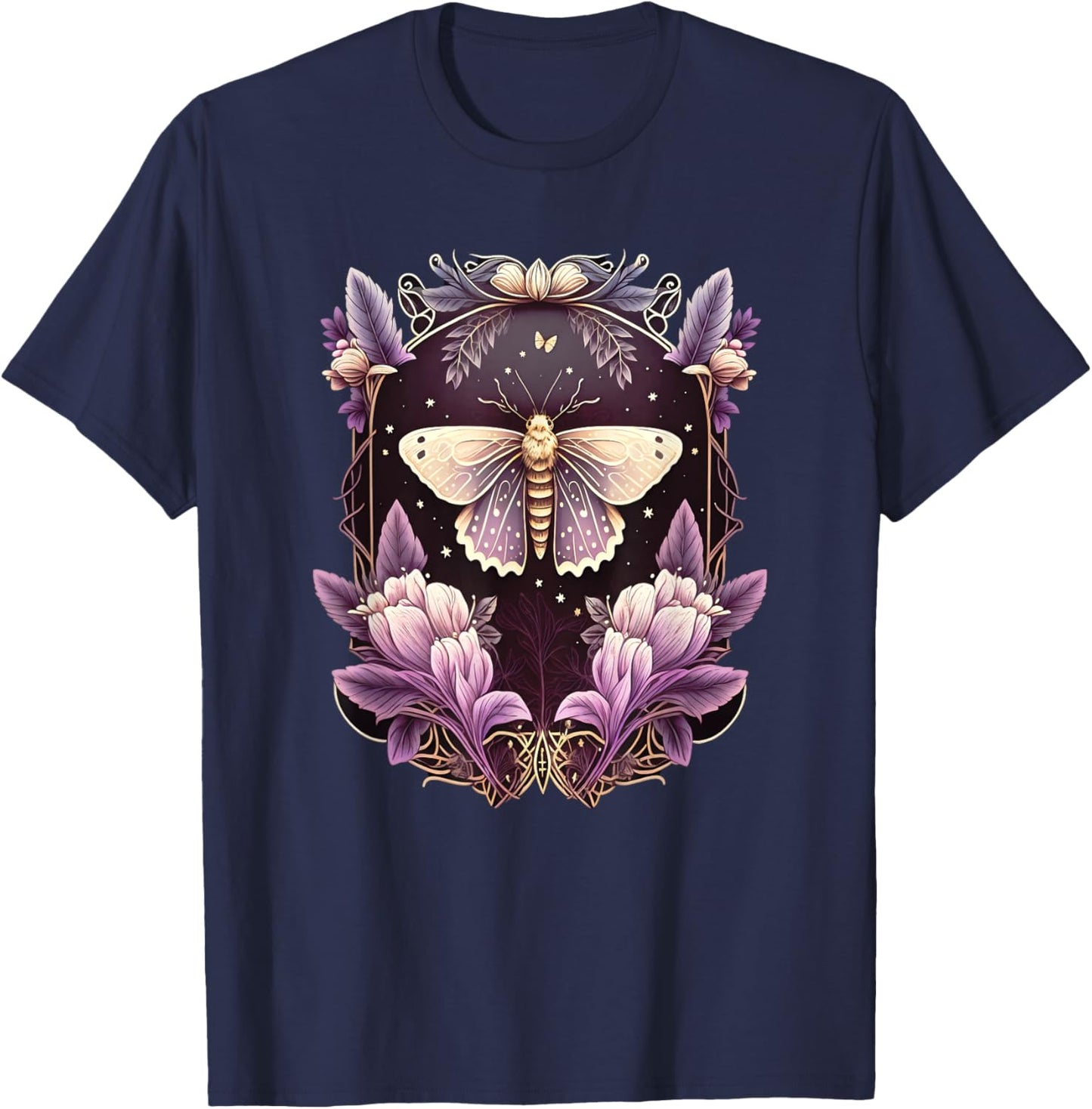 Moth, flowers, butterfly, Wicca, gothic, night lover, dark T-Shirt - T-Shirt | Navy