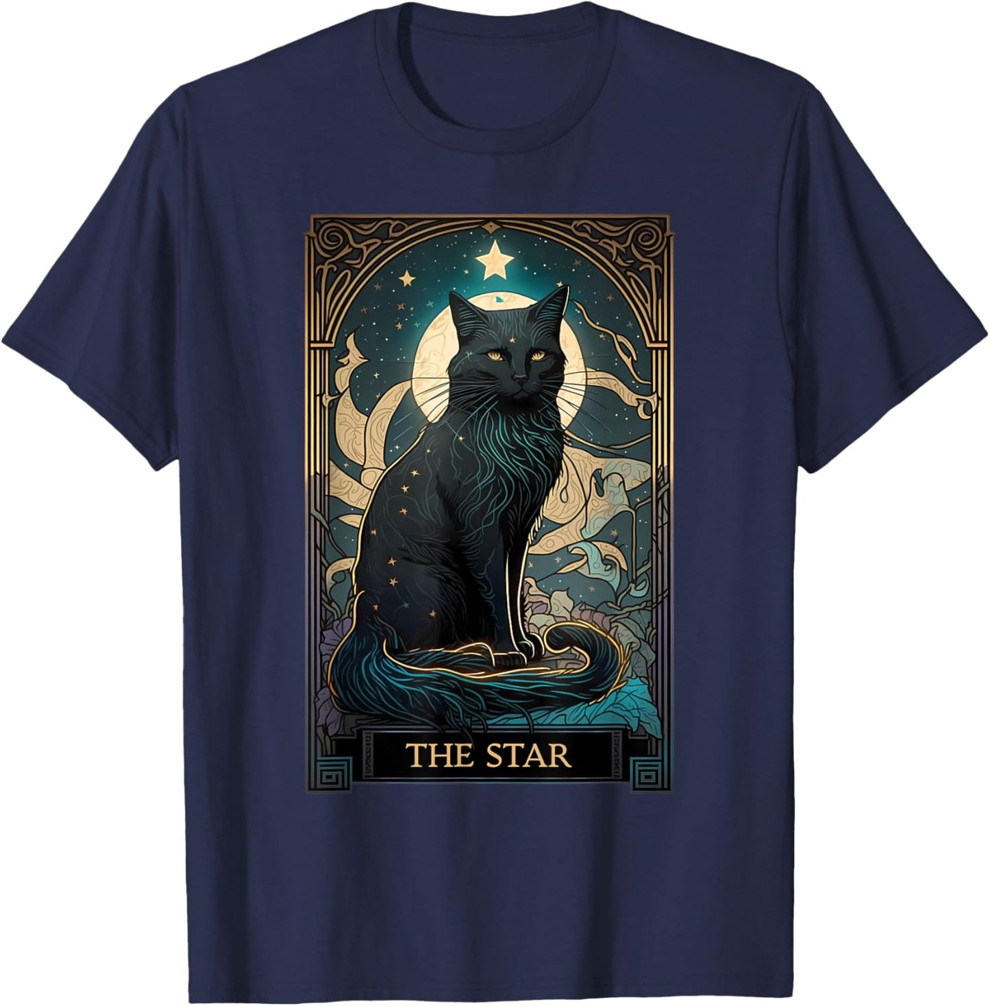 Cat Tarot Card Star Tarot Card Cat Mom of Cats Cat Lover T-Shirt - T-Shirt | Navy