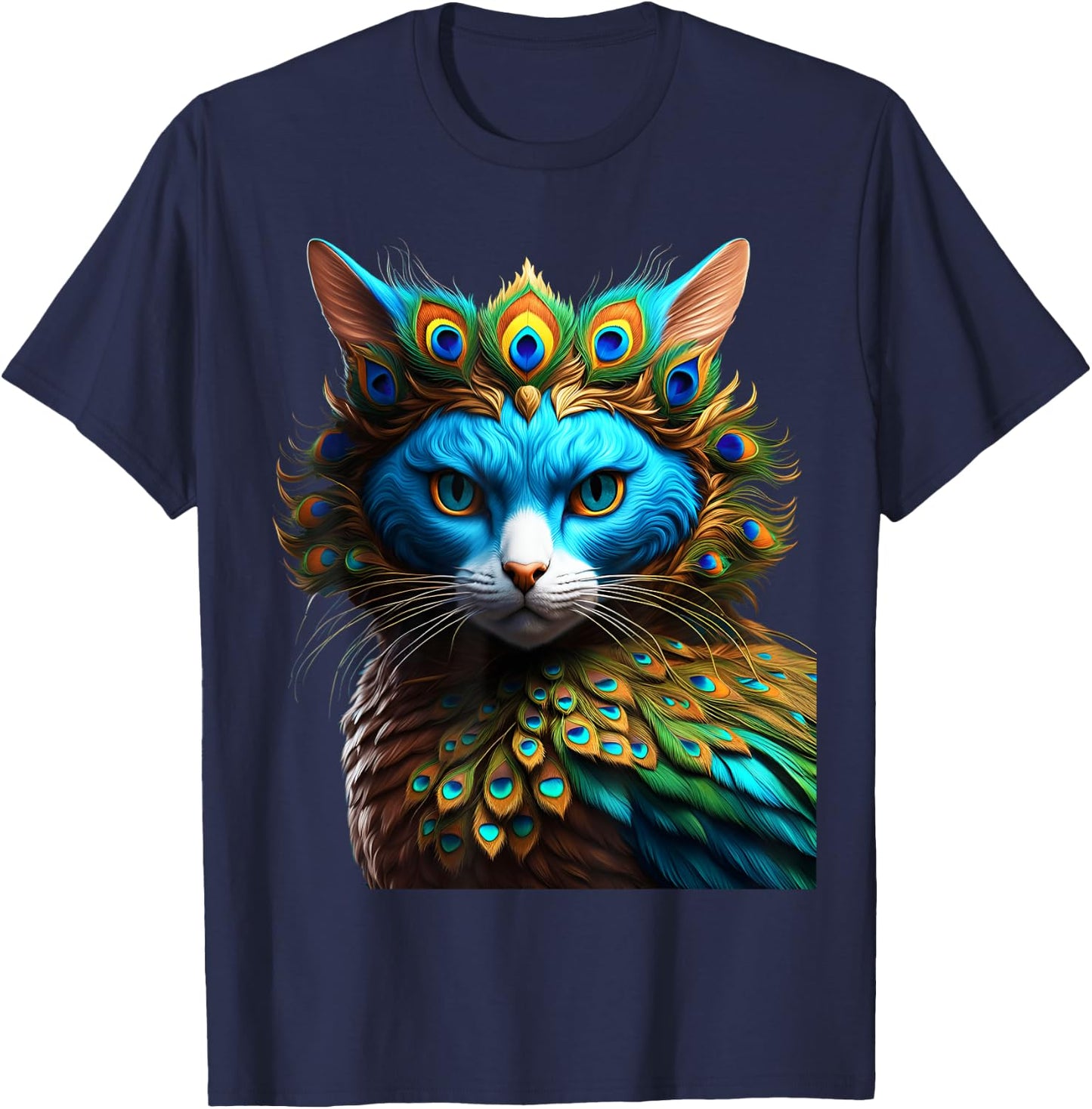 Fantasy Cute Vivid Cat Peacock Mix Women Girls Kids T-Shirt - T-Shirt | Navy