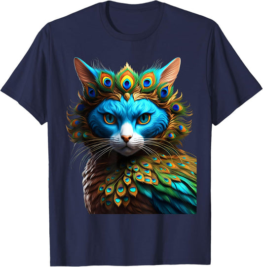 Fantasy Cute Vivid Cat Peacock Mix Women Girls Kids T-Shirt - T-Shirt | Navy