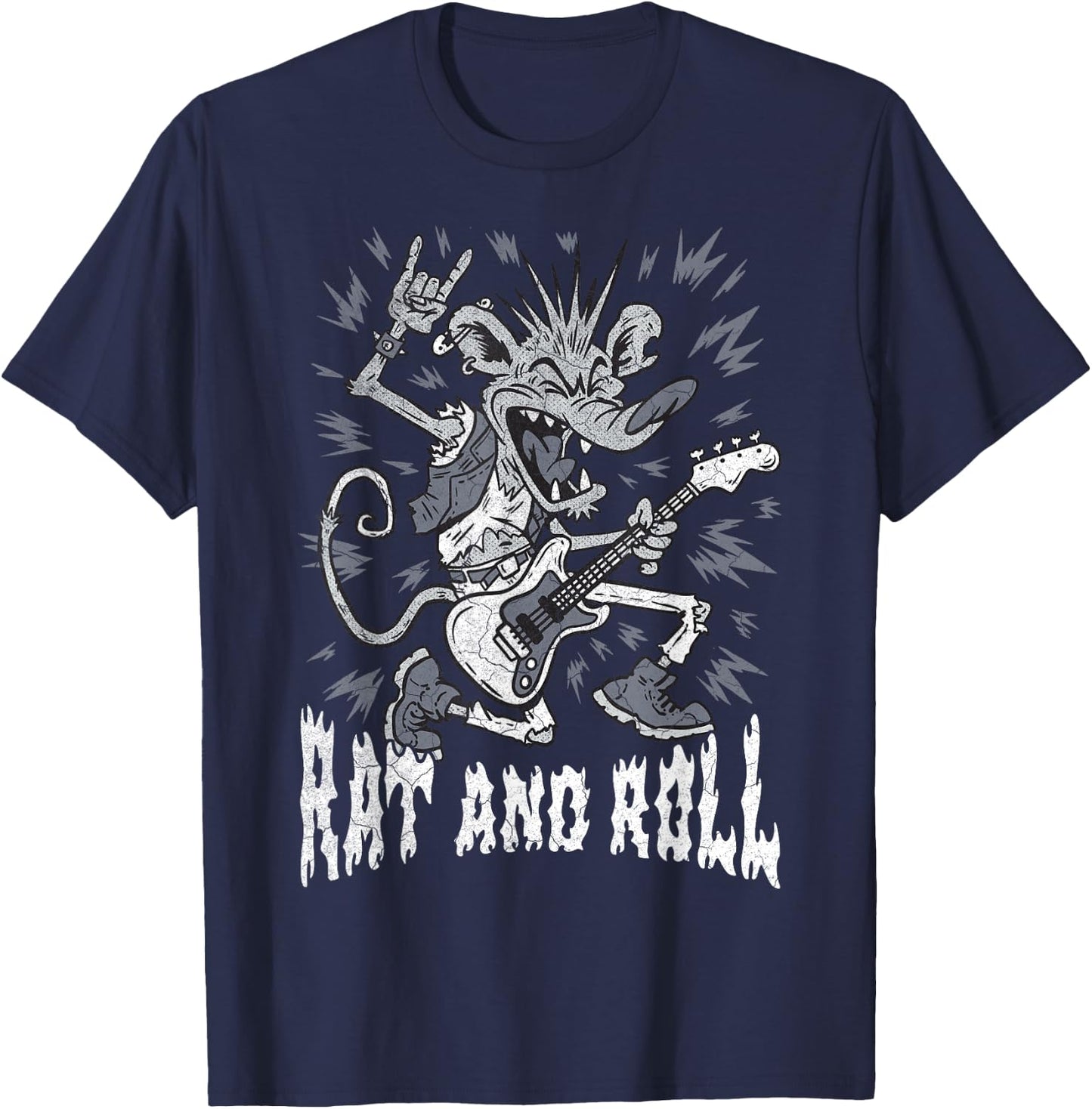 Rock and Roll Rat and Roll Vintage ROCK Music Rat T-Shirt - T-Shirt | Navy