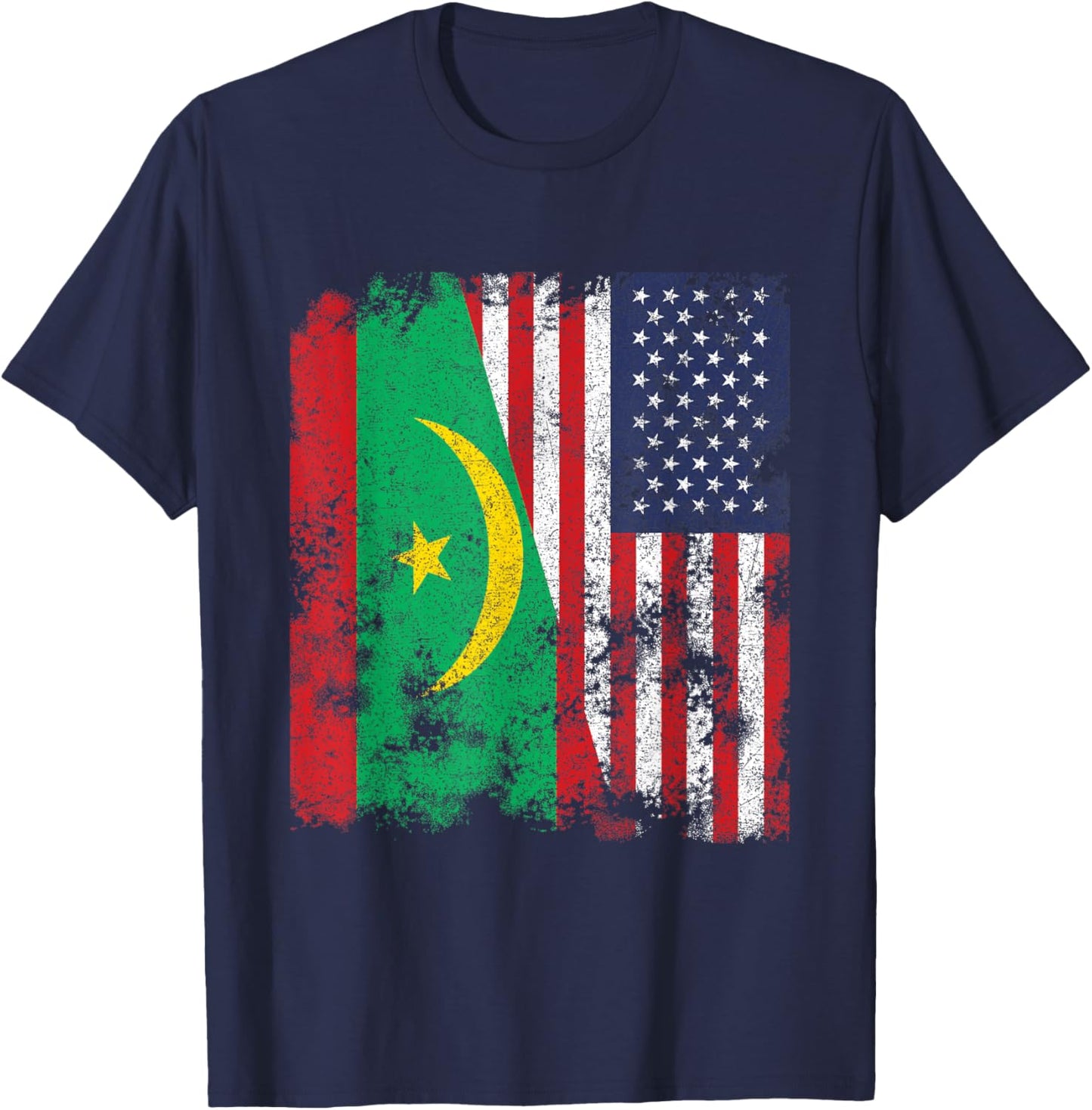 Mauritania USA Flag Distressed - Half American Women Kids Men T-Shirt - T-Shirt | Navy