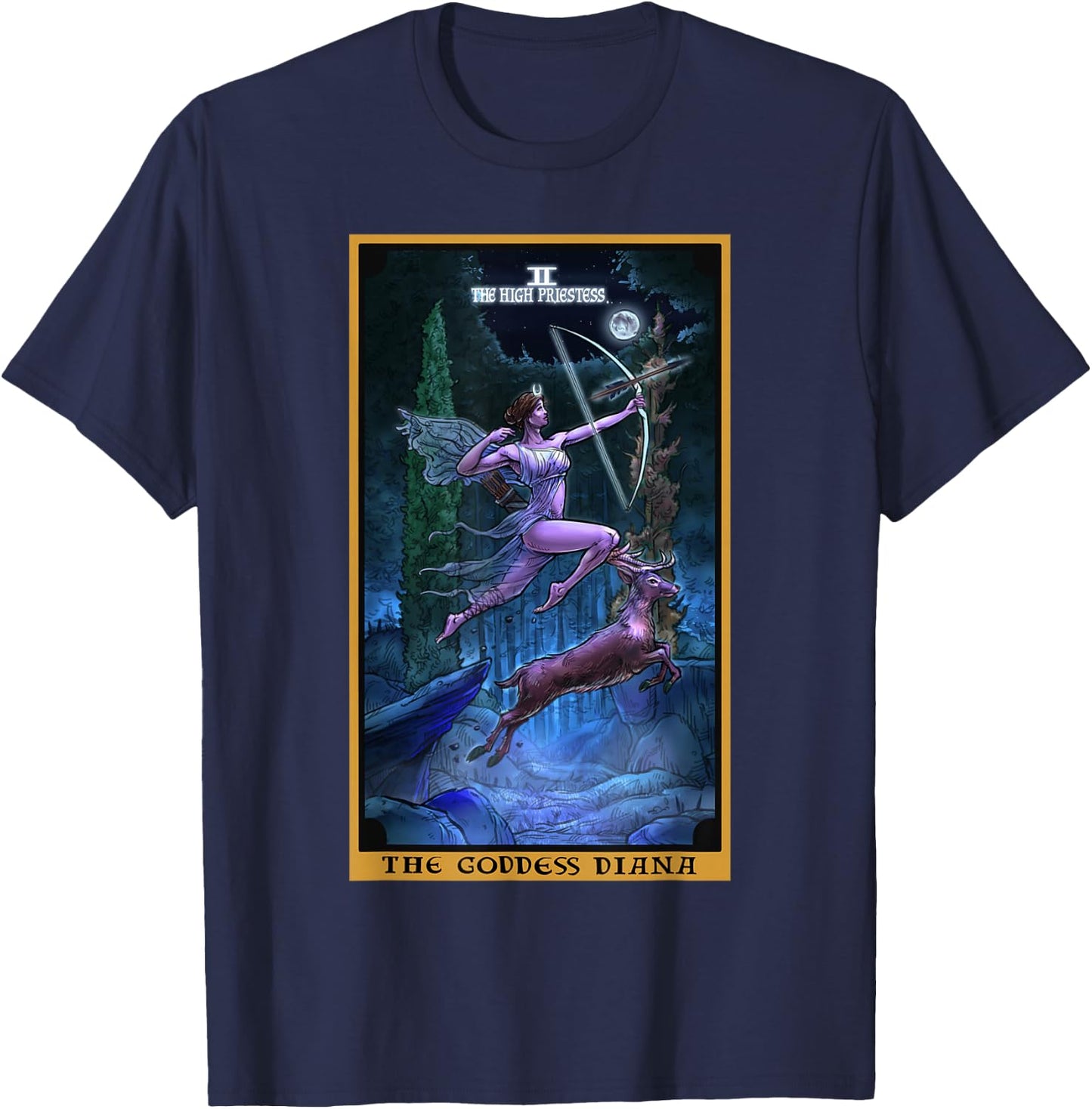 The Goddess Diana High Priestess Tarot Card Pagan Witchcraft T-Shirt - T-Shirt | Navy