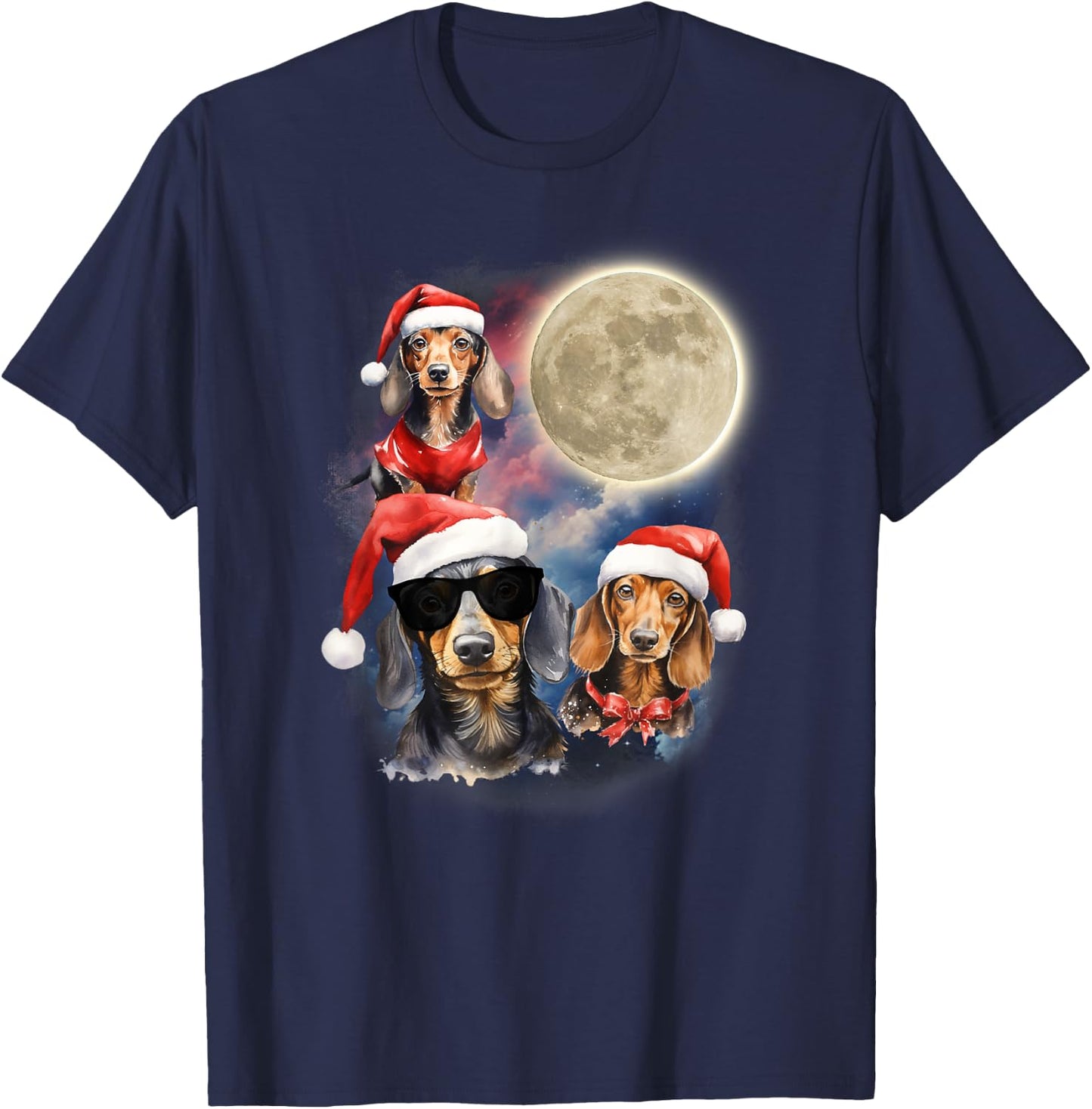 Dachshunds Howling At Moon Funny Festive Dachshund Christmas T-Shirt - T-Shirt | Navy