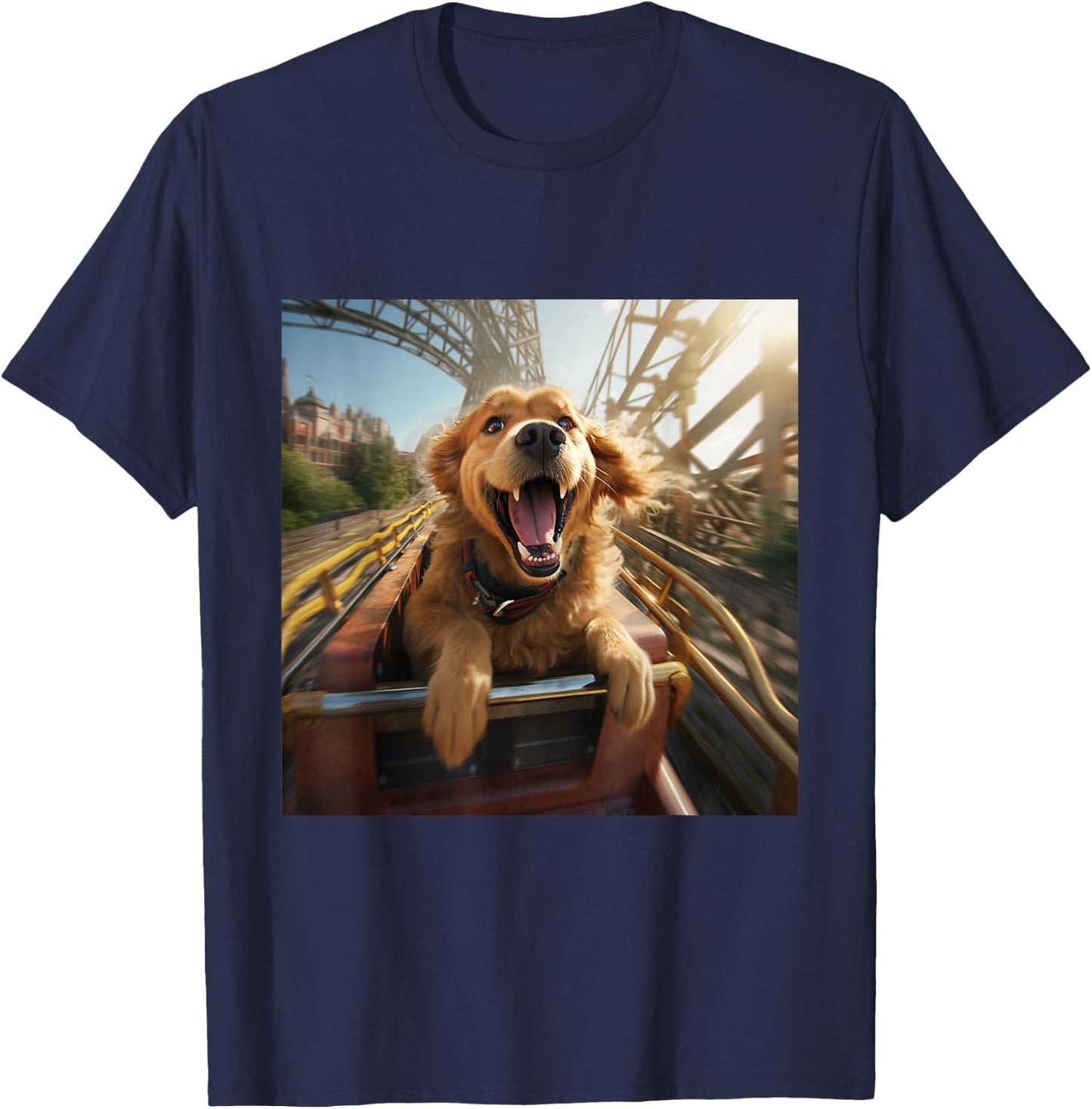 Labrador Retriever Puppy Dog Riding Roller Coaster Men Women Girls Kids T-Shirt - T-Shirt | Navy